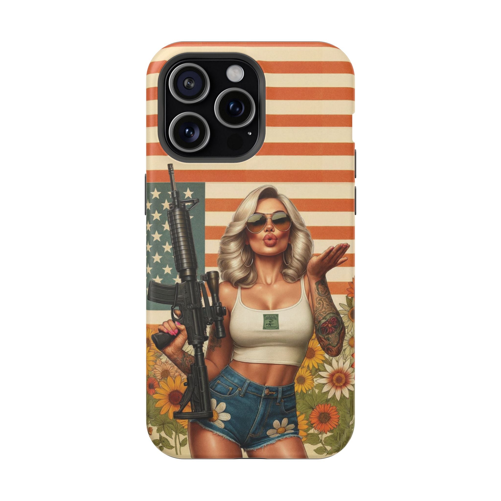 Americana AR-15 Pinup Girl - Magnetic Impact‑Resistant Phone Case  iPhone 13-17 / Samsung S26  MagSafe Compatible