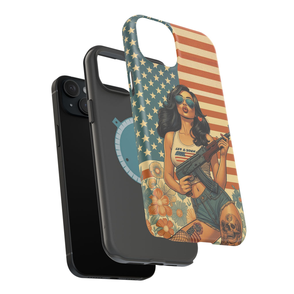 Americana AK-47 Pinup Girl - Magnetic Impact‑Resistant Phone Case  iPhone 13-17 / Samsung S26  MagSafe Compatible