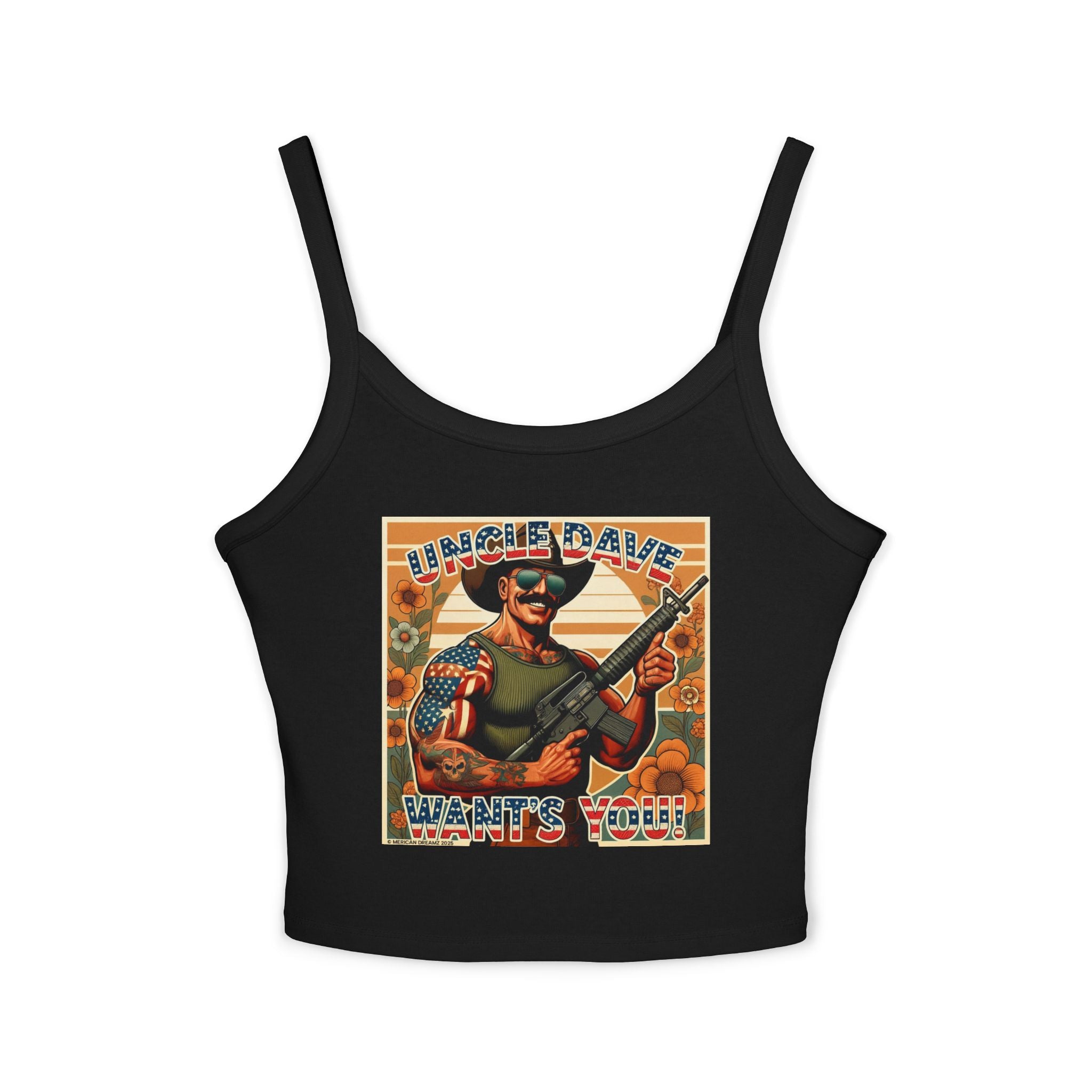 Uncle Dave Wants You Floral Flag Tank Top — Owner-Artist with Rifle
