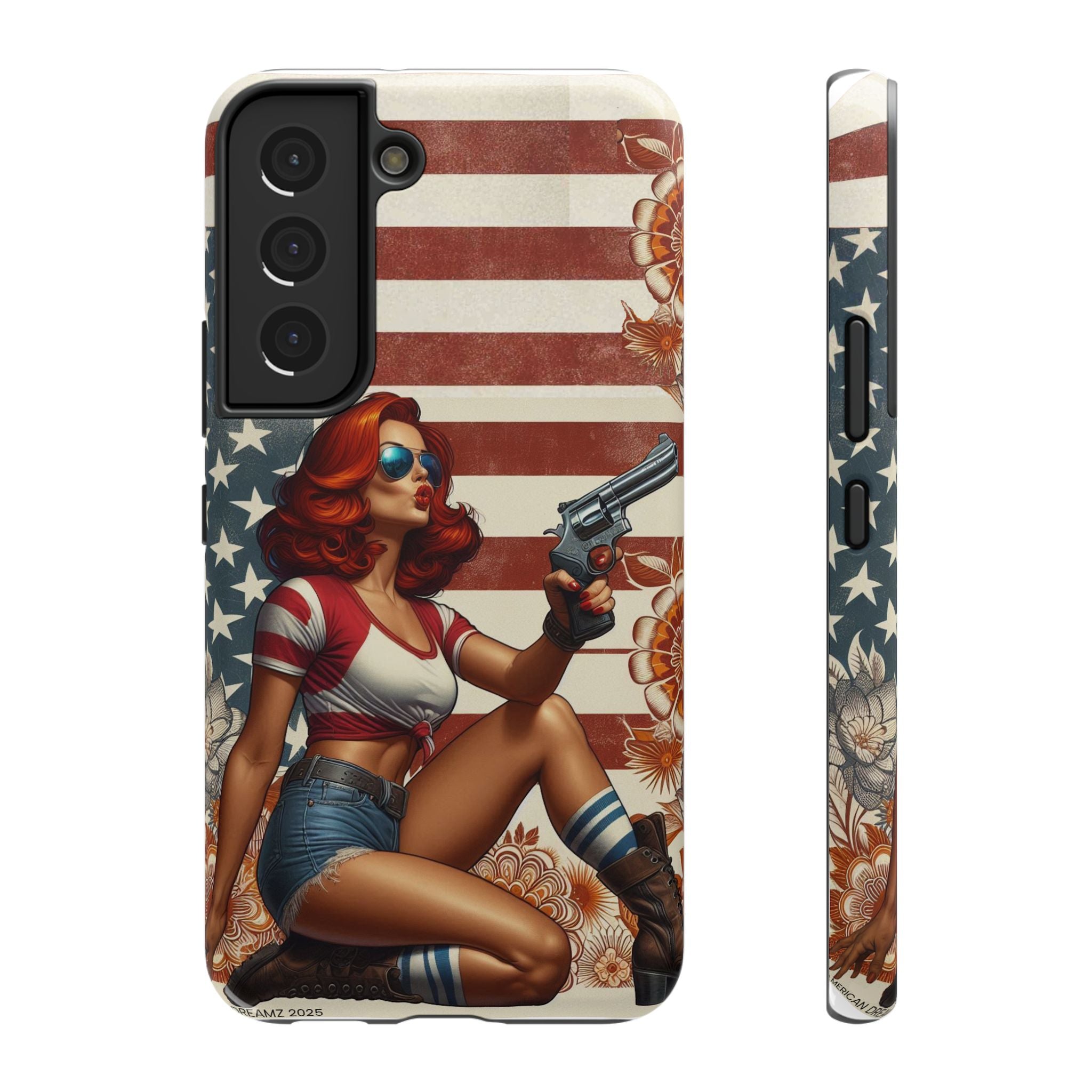 Americana 44 Magnum Pinup Girl - Impact‑Resistant Phone Case   Samsung Galaxy Series S22 / S22+ / S22 Ultra - S25 / S25+ / S25 Ultra