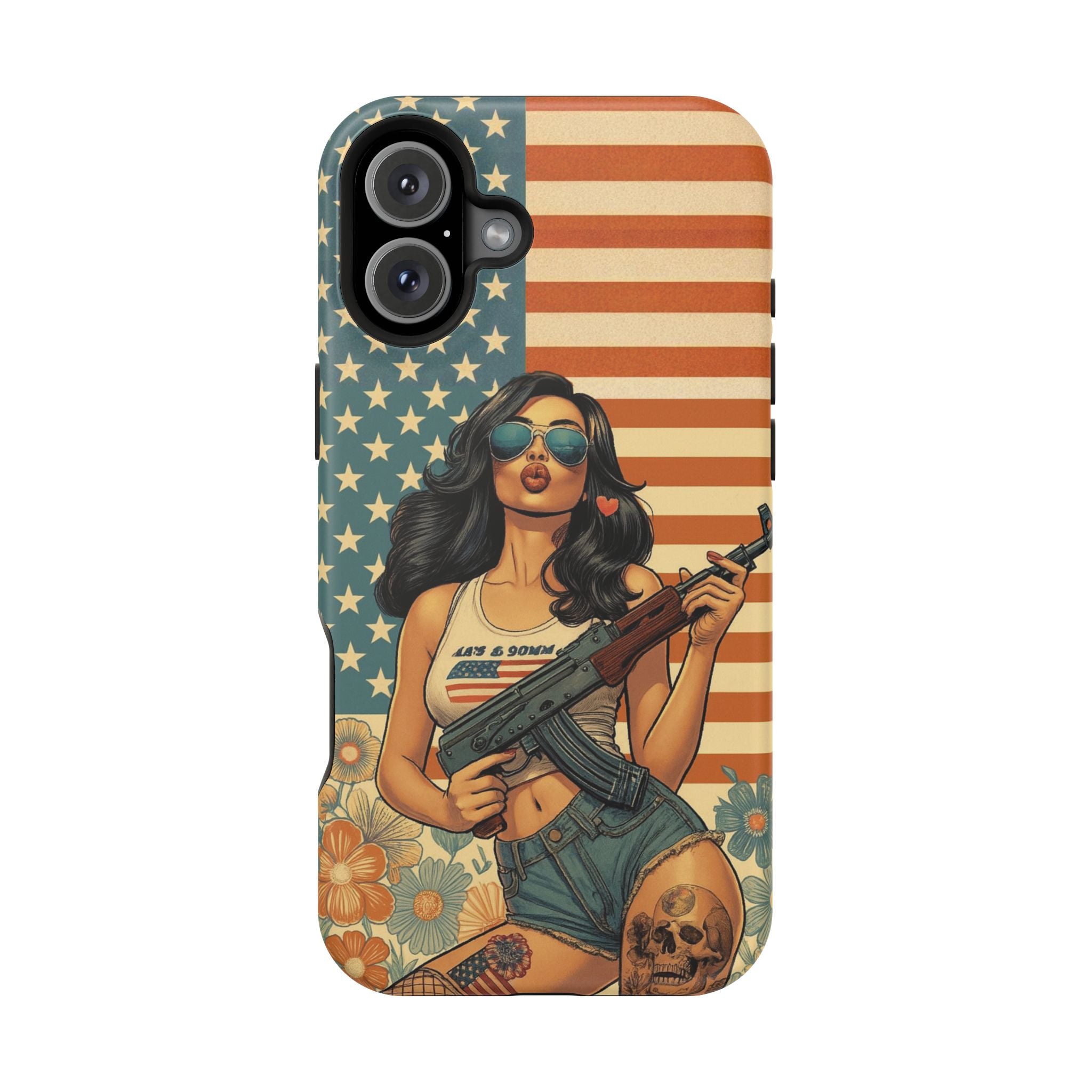 Americana AK-47 Pinup Girl - Magnetic Impact‑Resistant Phone Case  iPhone 13-17 / Samsung S26  MagSafe Compatible