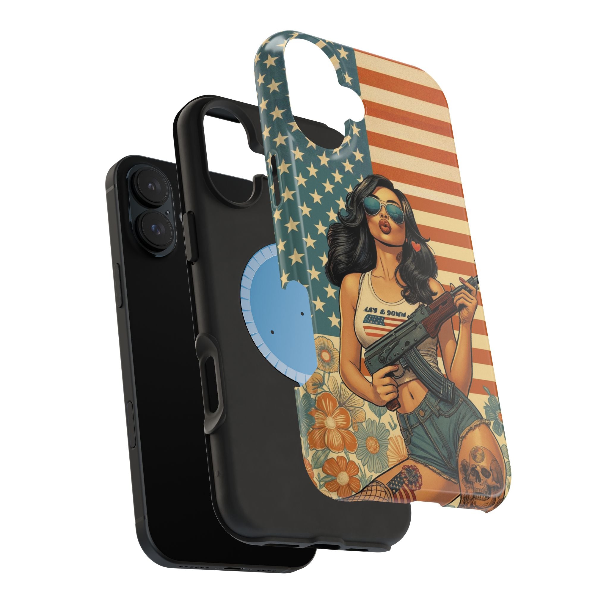Americana AK-47 Pinup Girl - Magnetic Impact‑Resistant Phone Case  iPhone 13-17 / Samsung S26  MagSafe Compatible