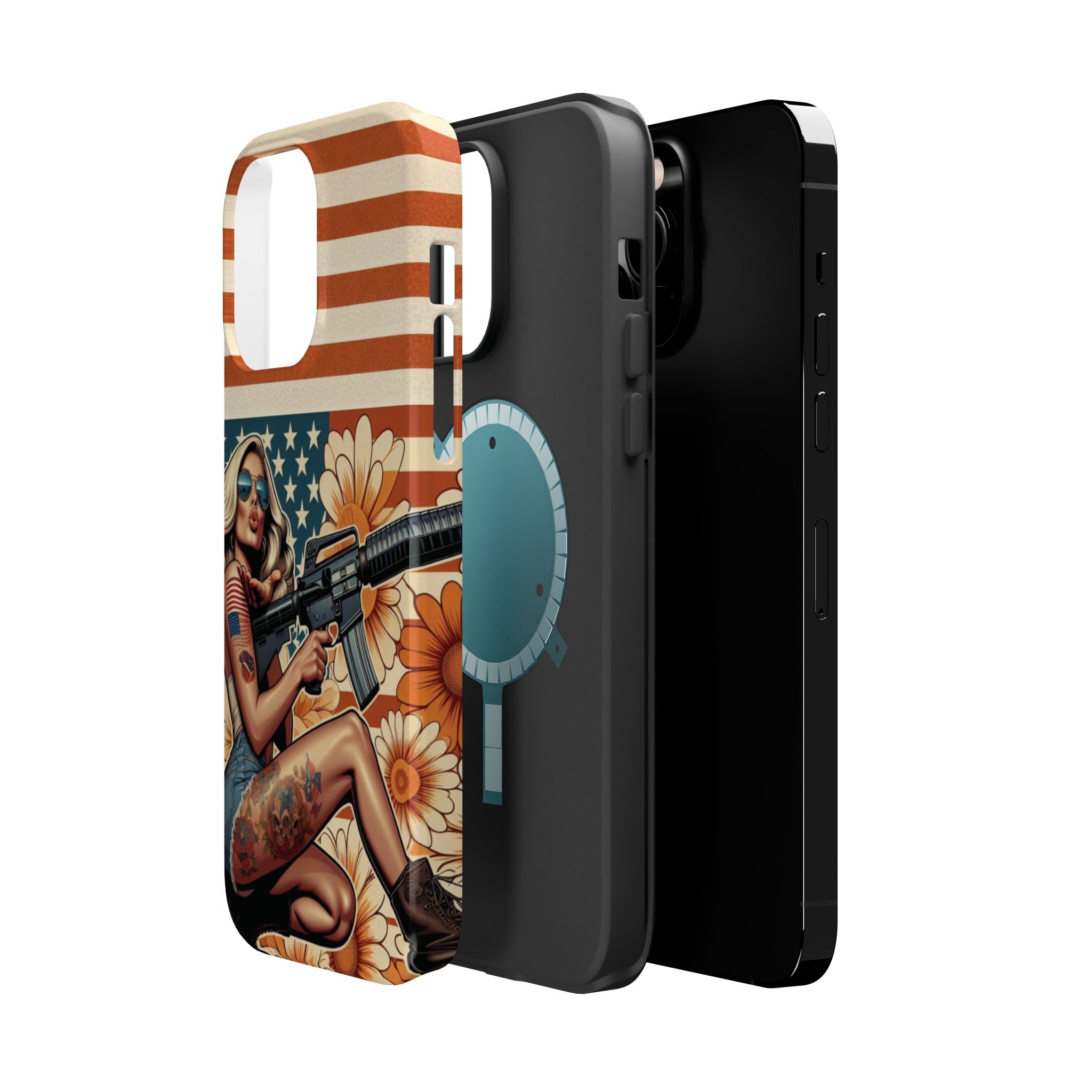 Americana AR-15 Pinup Girl - Magnetic Impact‑Resistant Phone Case  iPhone 13-17 / Samsung S26  MagSafe Compatible