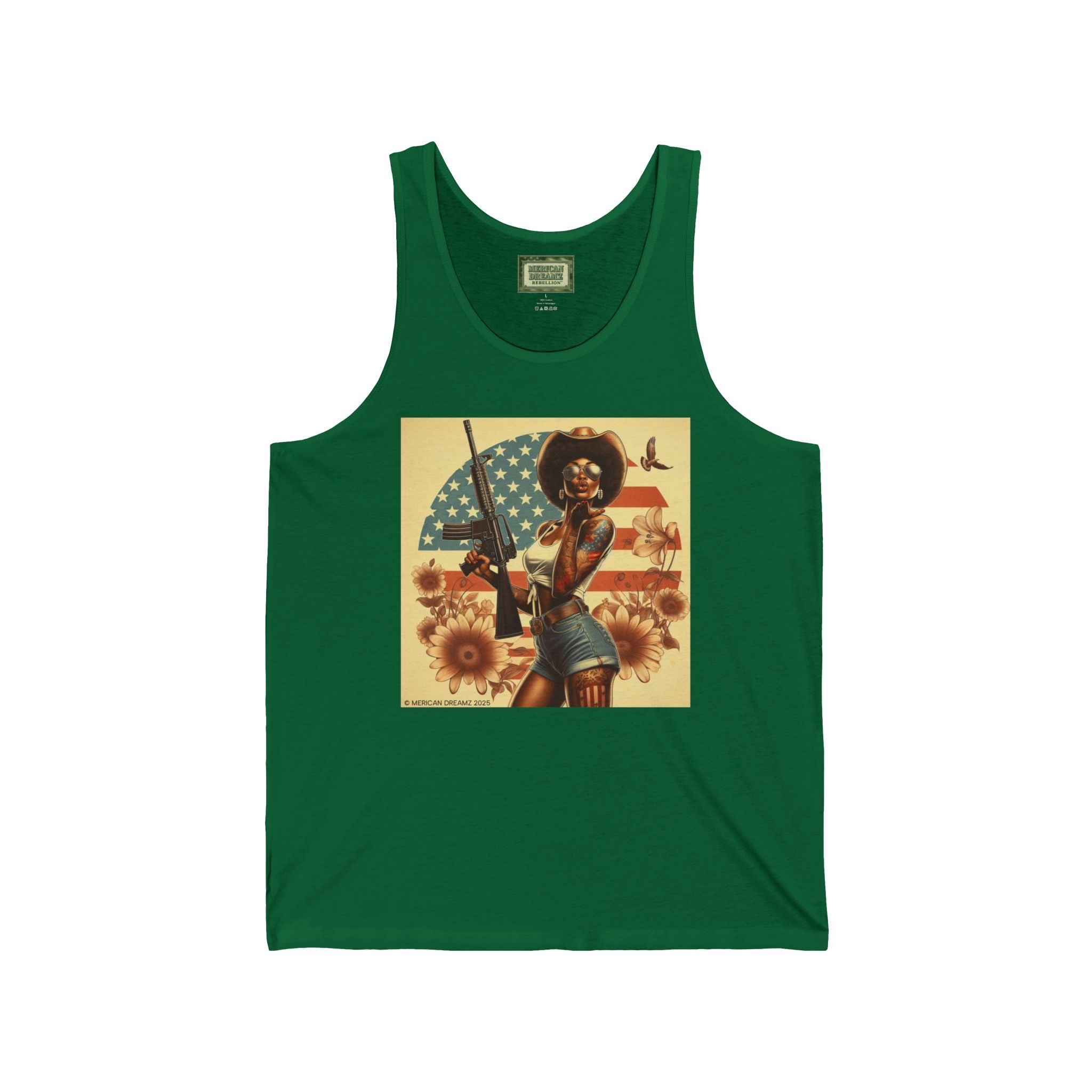 Patriotic Pin-Up Tank Top — Vintage American Flag Girl Graphic