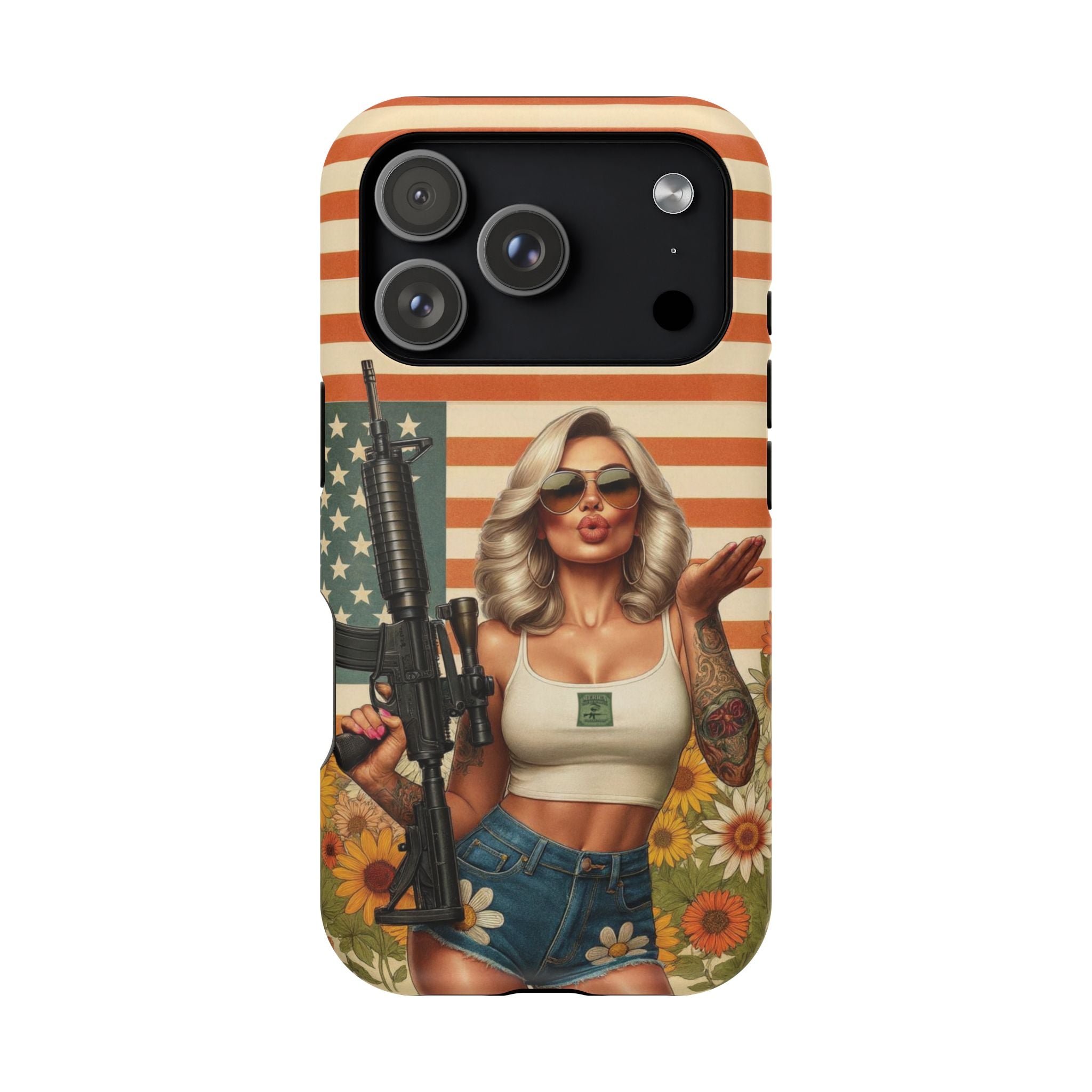 Americana AR-15 Pinup Girl - Magnetic Impact‑Resistant Phone Case  iPhone 13-17 / Samsung S26  MagSafe Compatible