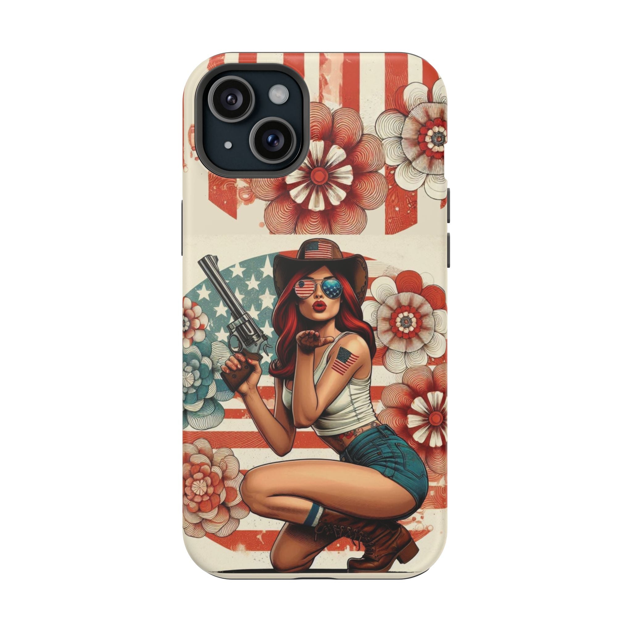 Americana .44 Magnum Pinup Girl - Magnetic Impact‑Resistant Phone Case  iPhone 13-17 / Samsung S26  MagSafe Compatible