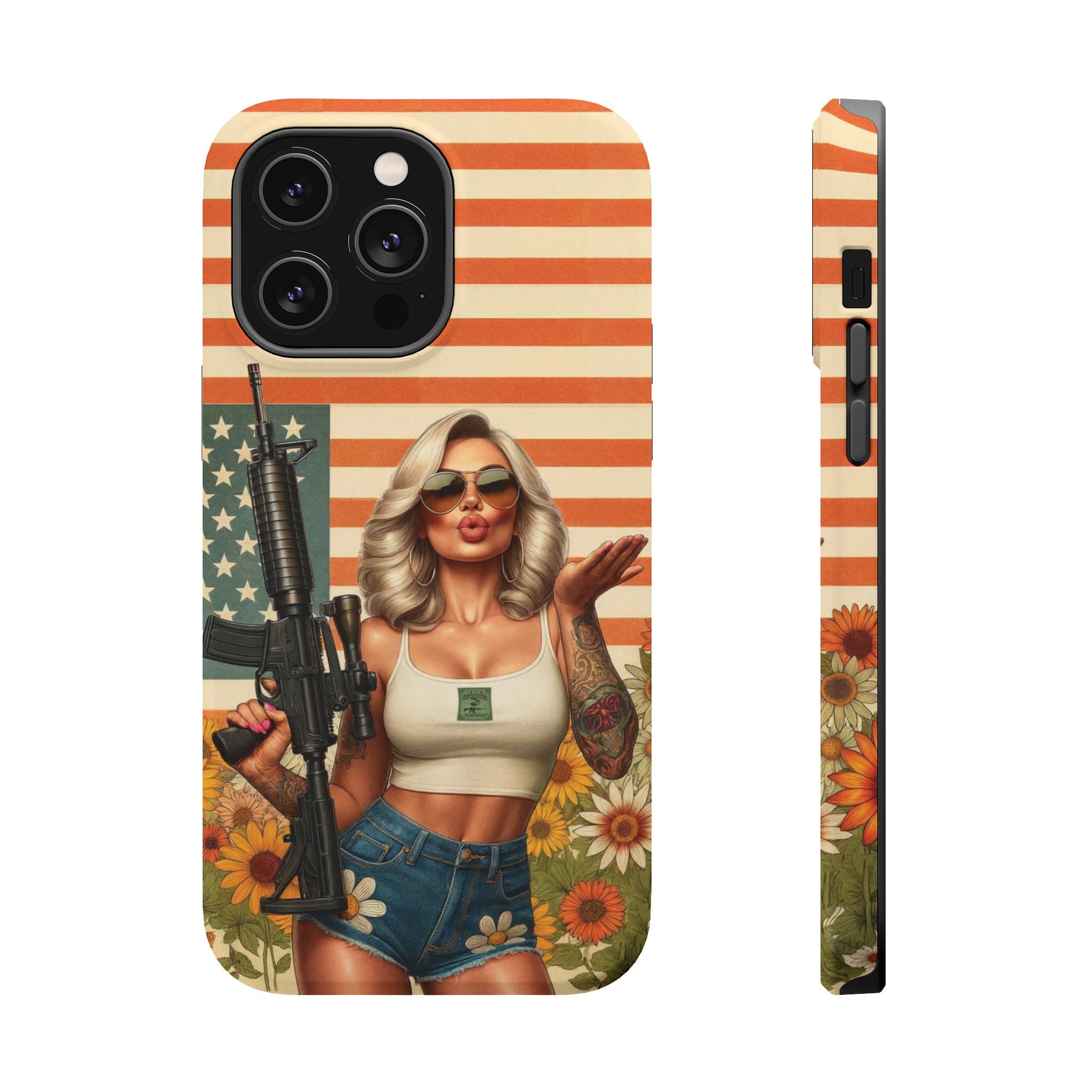 Americana AR-15 Pinup Girl - Magnetic Impact‑Resistant Phone Case  iPhone 13-17 / Samsung S26  MagSafe Compatible