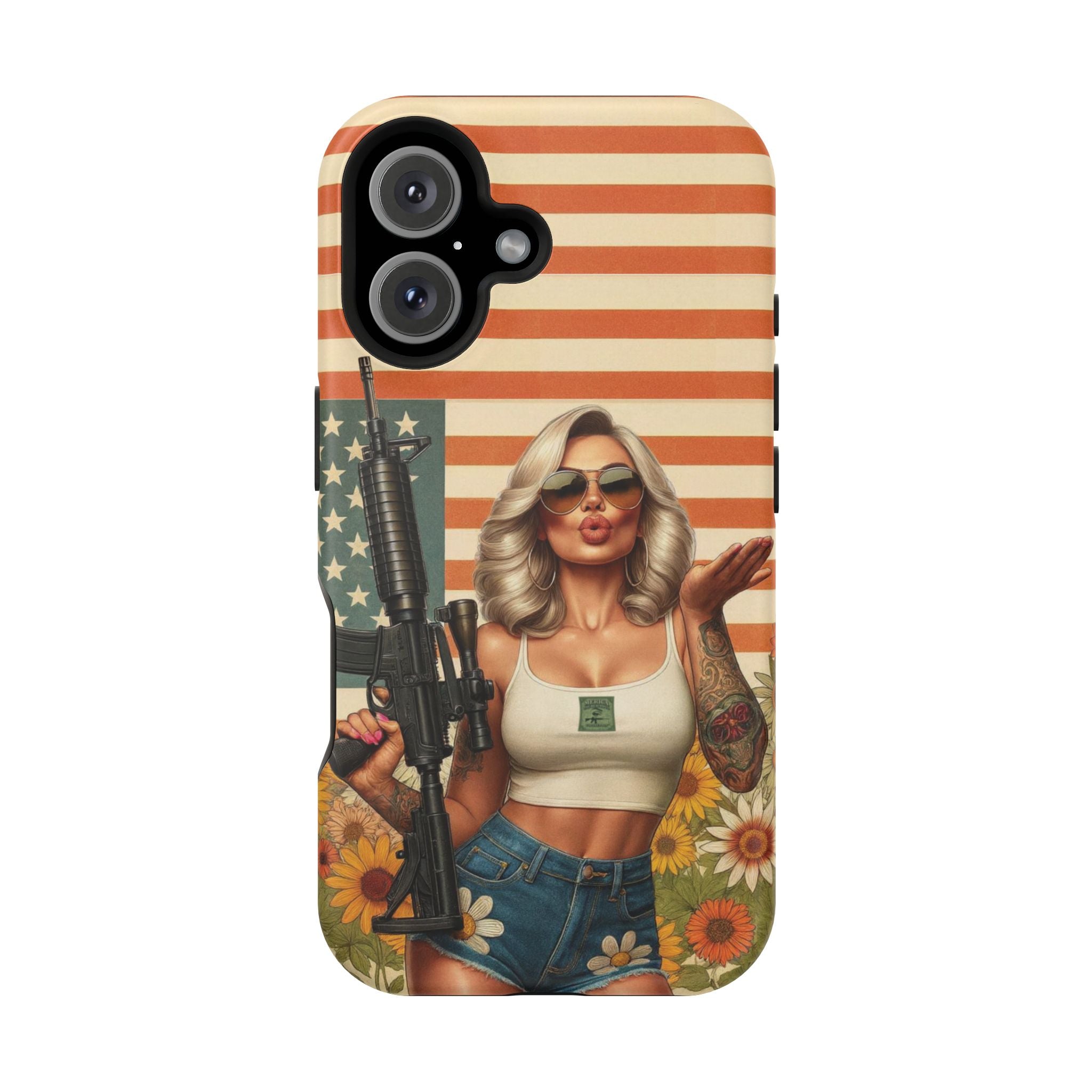 Americana AR-15 Pinup Girl - Magnetic Impact‑Resistant Phone Case  iPhone 13-17 / Samsung S26  MagSafe Compatible