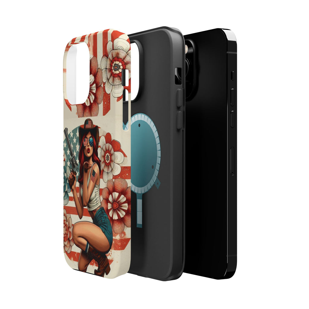 Americana .44 Magnum Pinup Girl - Magnetic Impact‑Resistant Phone Case  iPhone 13-17 / Samsung S26  MagSafe Compatible