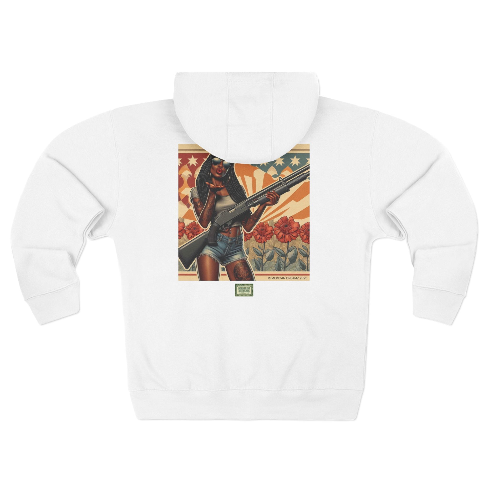 Americana Pinup girl with Shotgun Zip Hoodie — Retro Vintage Patriotic Graphic