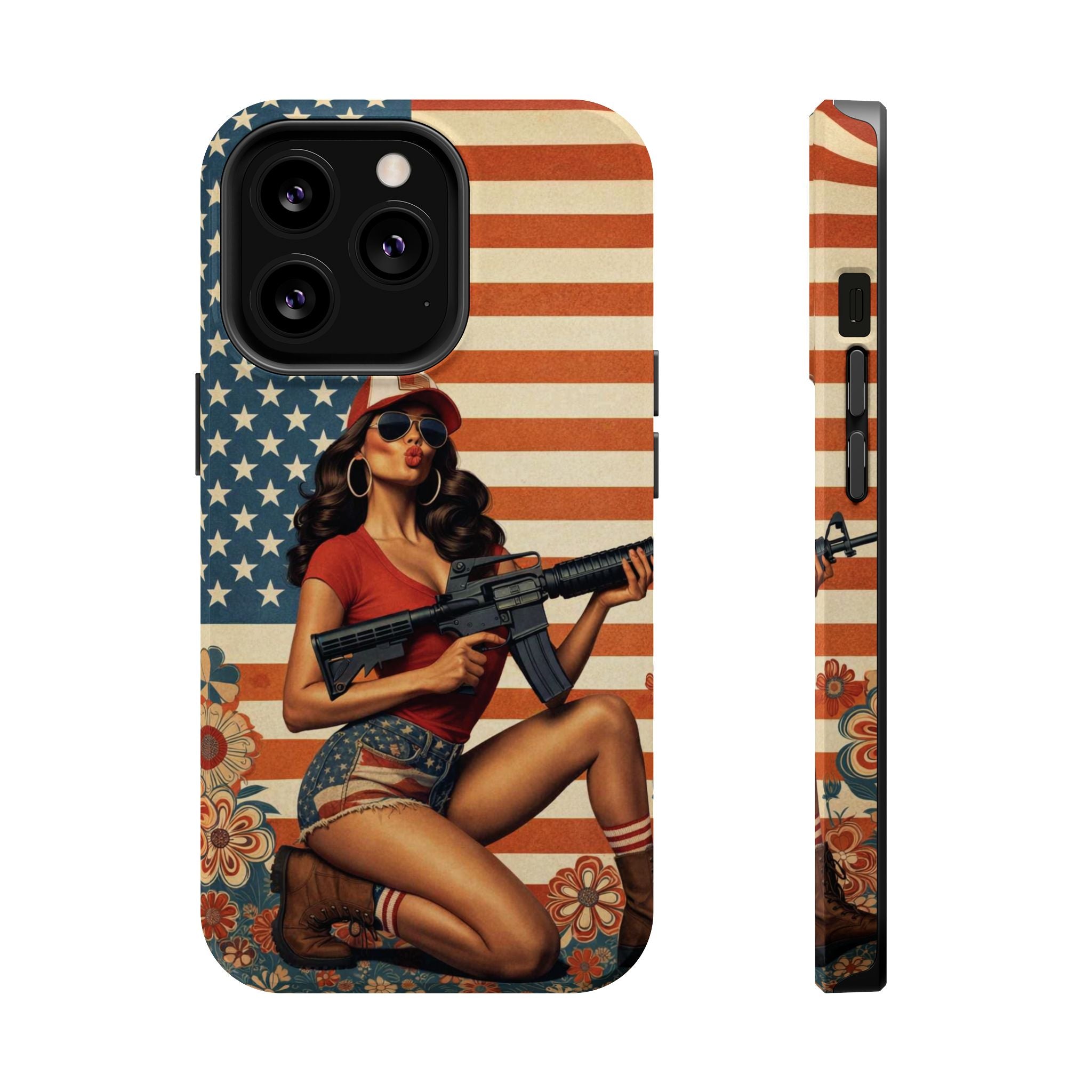 Americana AR-15 Pinup Girl - Magnetic Impact‑Resistant Phone Case  iPhone 13-17 / Samsung S26  MagSafe Compatible