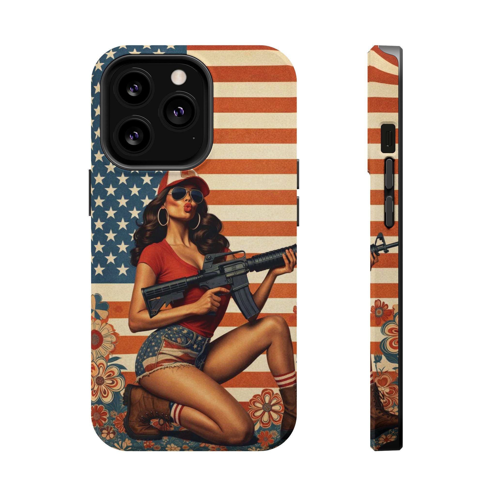 Americana AR-15 Pinup Girl - Magnetic Impact‑Resistant Phone Case  iPhone 13-17 / Samsung S26  MagSafe Compatible