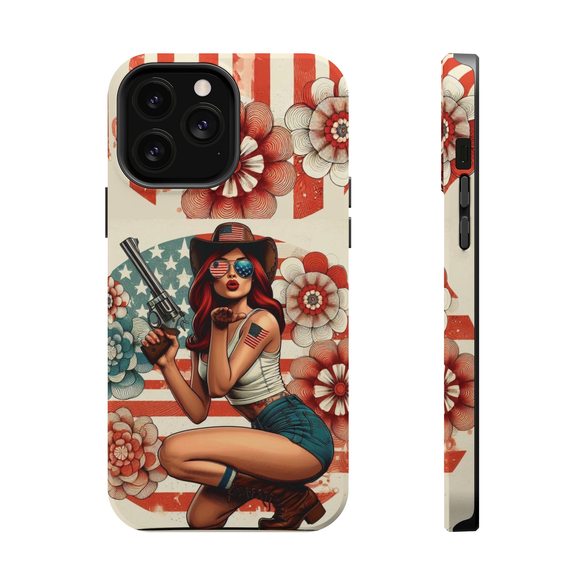Americana .44 Magnum Pinup Girl - Magnetic Impact‑Resistant Phone Case  iPhone 13-17 / Samsung S26  MagSafe Compatible
