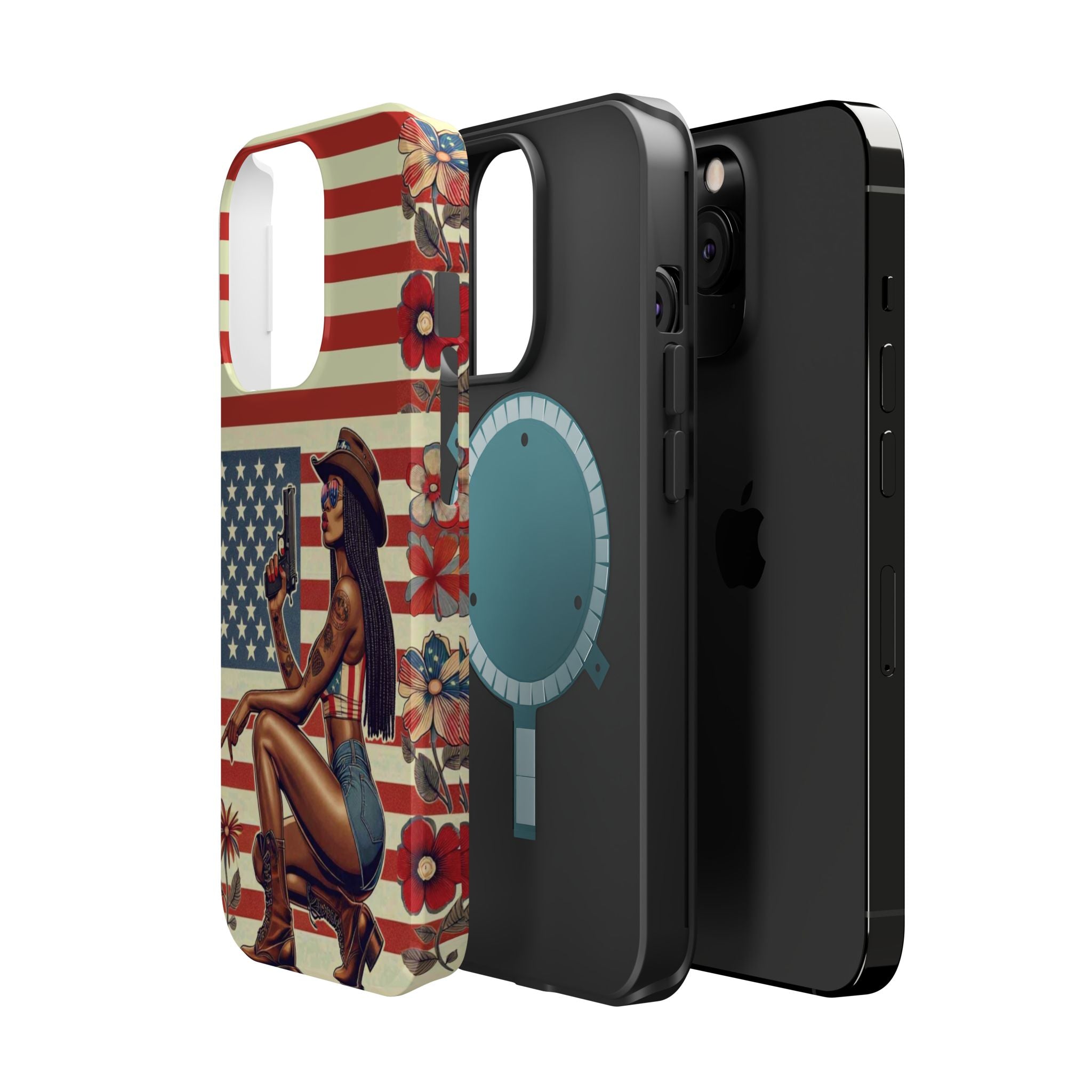 Americana 9mm Pinup Girl - Magnetic Impact‑Resistant Phone Case  iPhone 13-17 / Samsung S26  MagSafe Compatible