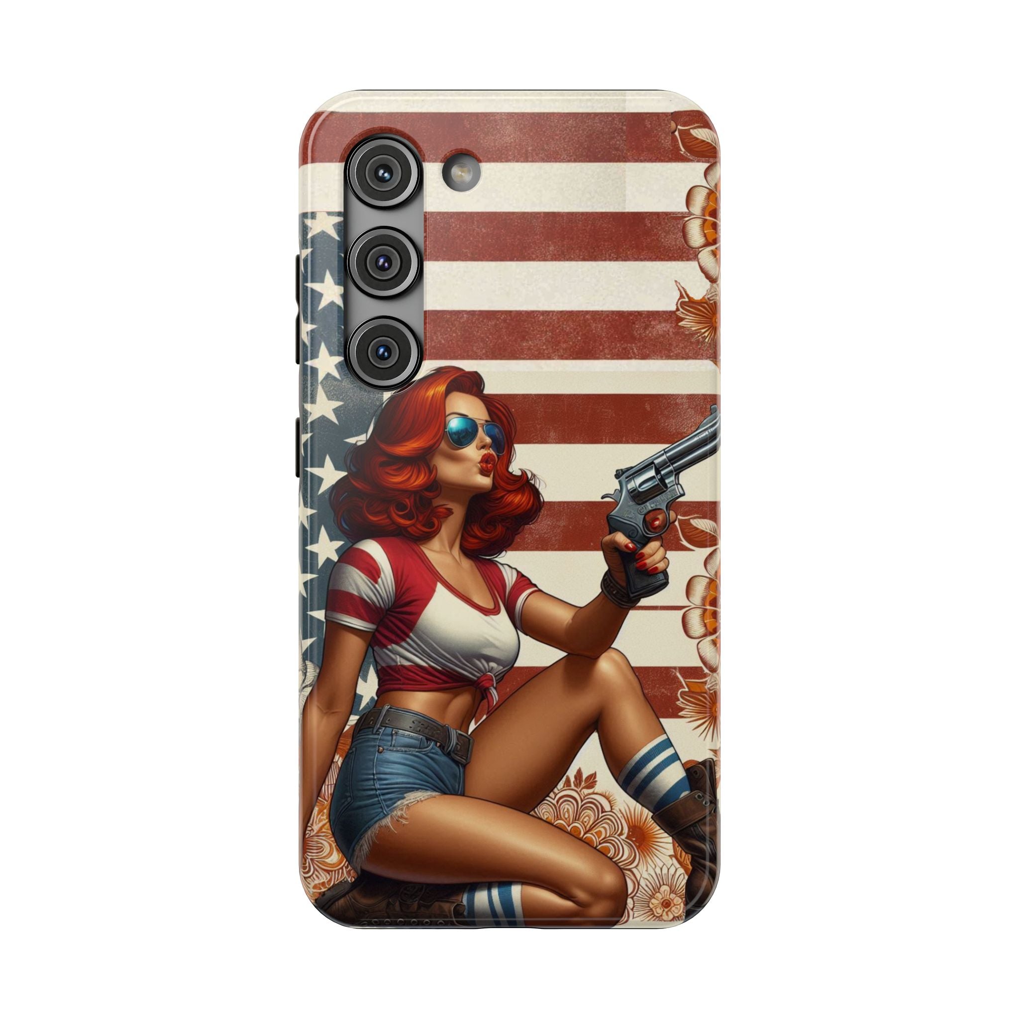 Americana 44 Magnum Pinup Girl - Impact‑Resistant Phone Case   Samsung Galaxy Series S22 / S22+ / S22 Ultra - S25 / S25+ / S25 Ultra