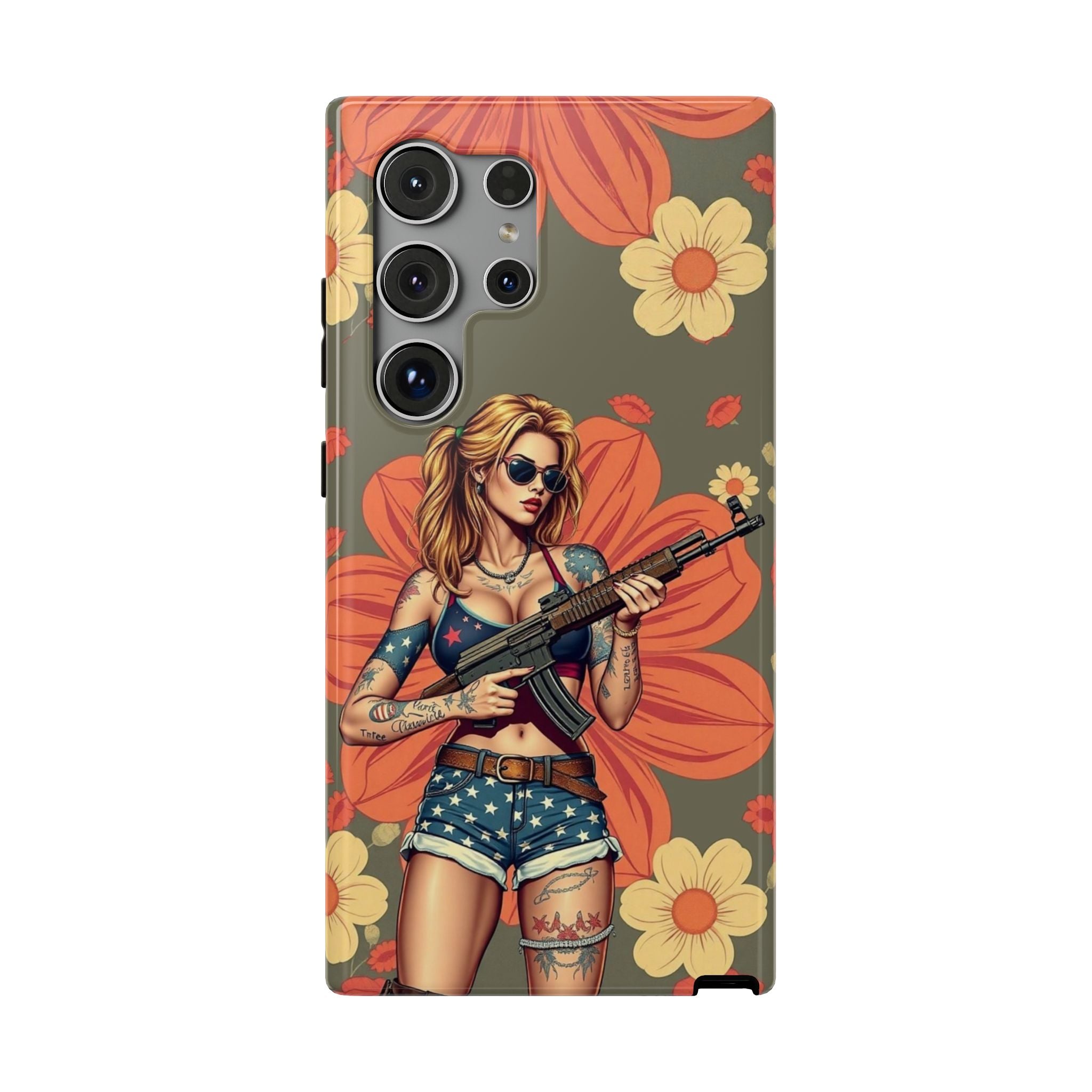 Americana AK-47 Pinup Girl - Impact‑Resistant Phone Case   Samsung Galaxy Series S22 / S22+ / S22 Ultra - S25 / S25+ / S25 Ultra