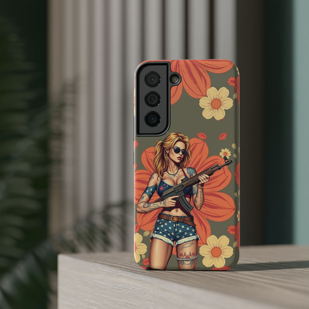 Americana AK-47 Pinup Girl - Impact‑Resistant Phone Case   Samsung Galaxy Series S22 / S22+ / S22 Ultra - S25 / S25+ / S25 Ultra