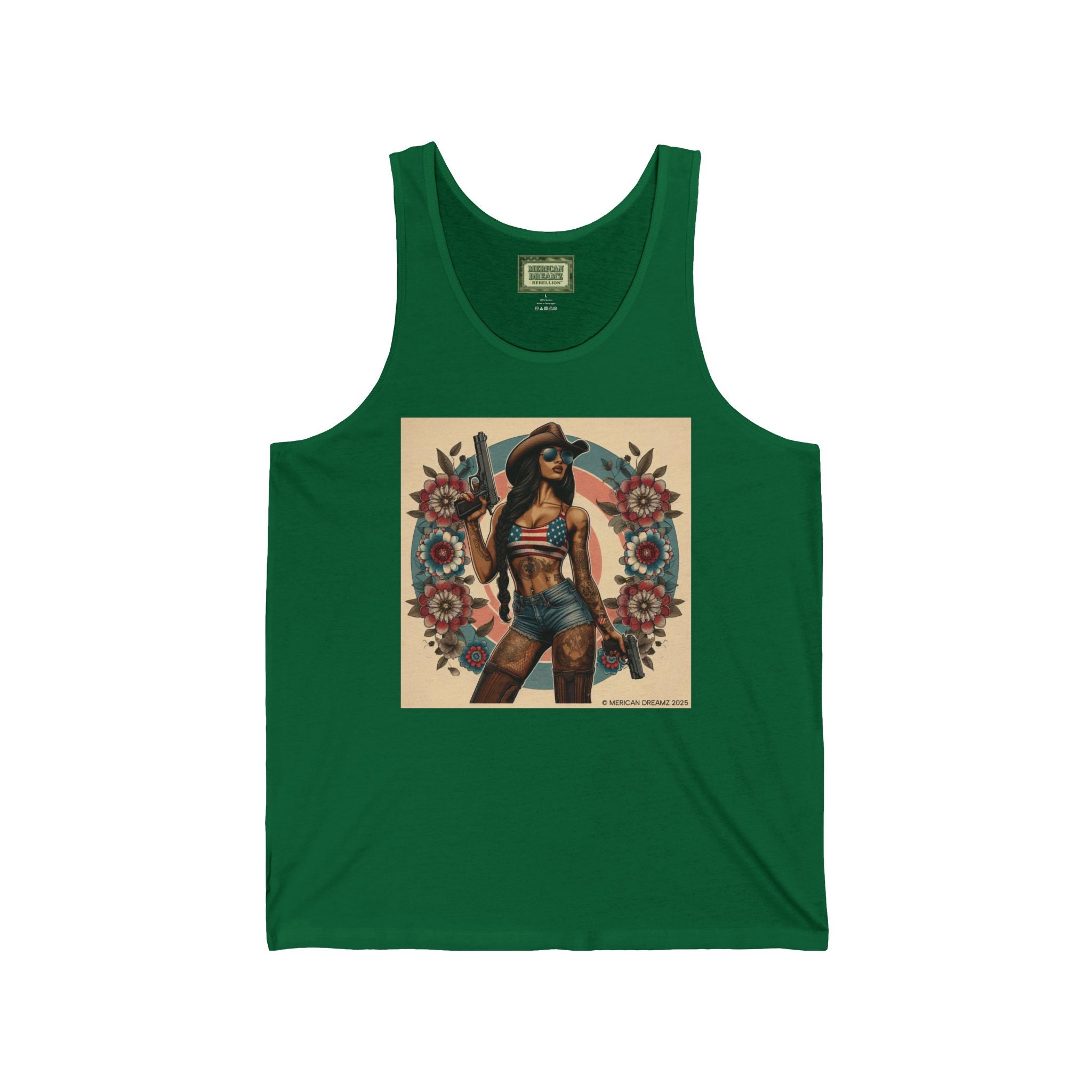 Pin-Up Tank Top — Vintage Americana Gun Flower Girl Graphic