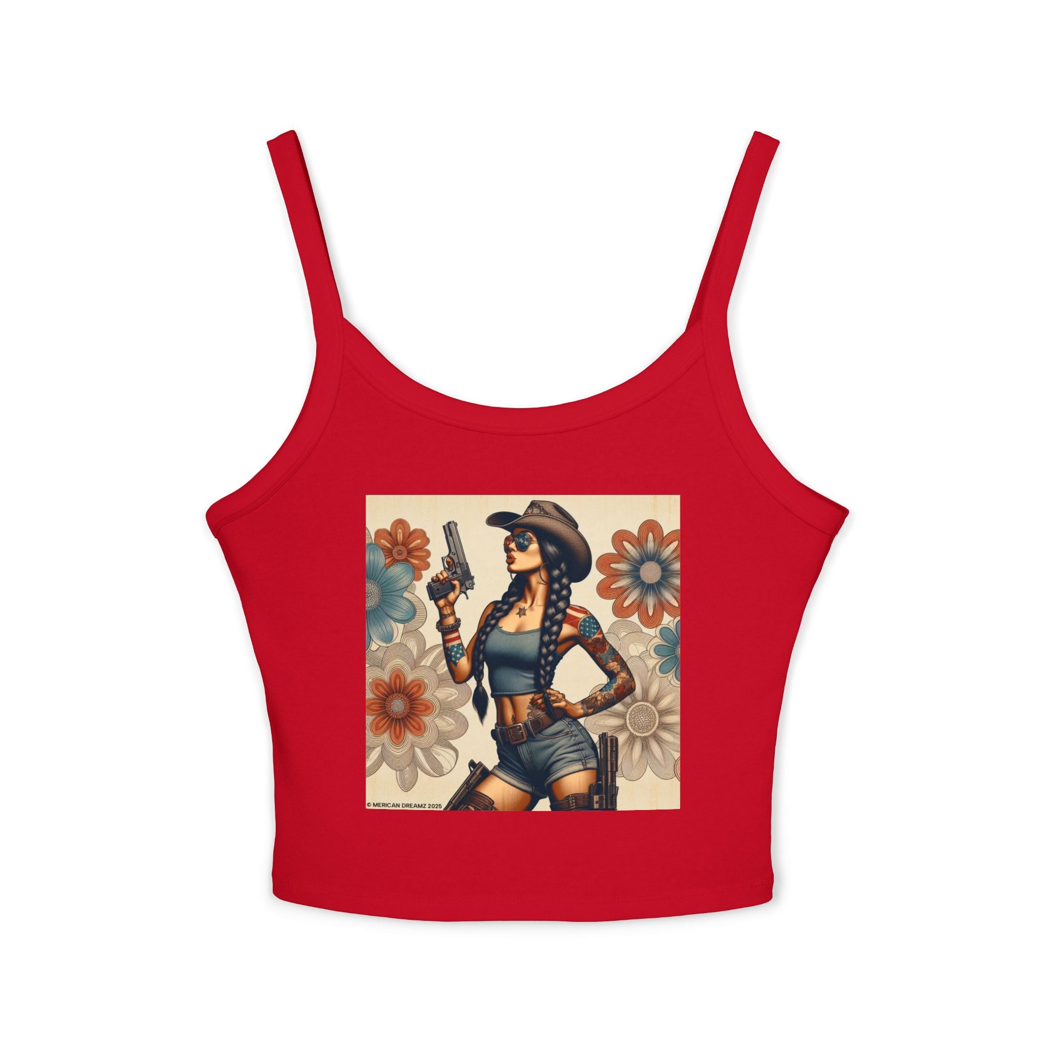 Retro Pinup Girl Tank Top — Vintage Floral Spaghetti Strap