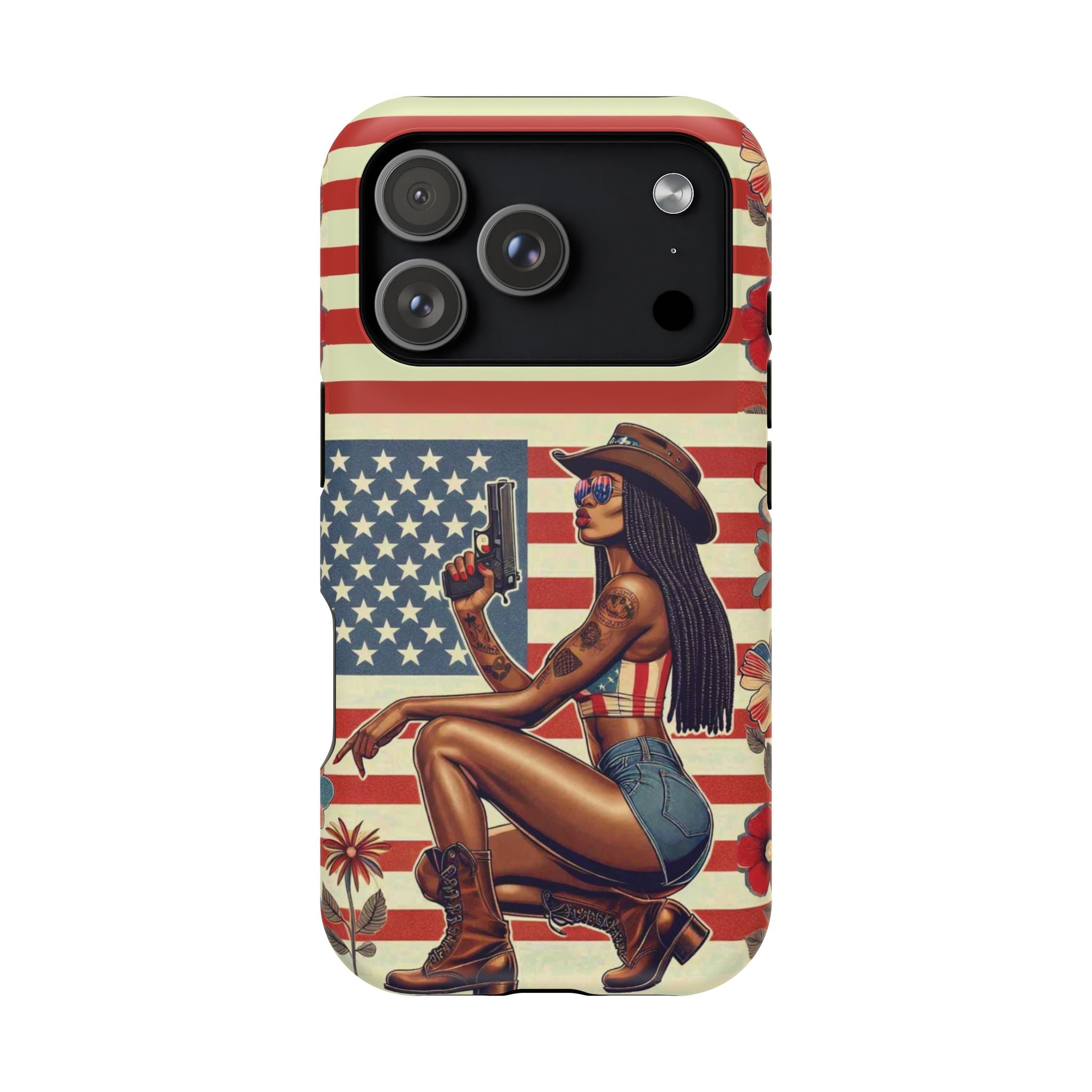 Americana 9mm Pinup Girl - Magnetic Impact‑Resistant Phone Case  iPhone 13-17 / Samsung S26  MagSafe Compatible