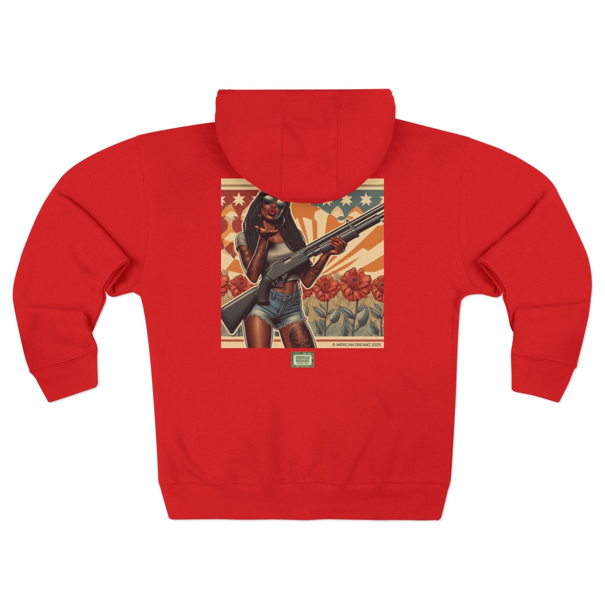 Americana Pinup girl with Shotgun Zip Hoodie — Retro Vintage Patriotic Graphic