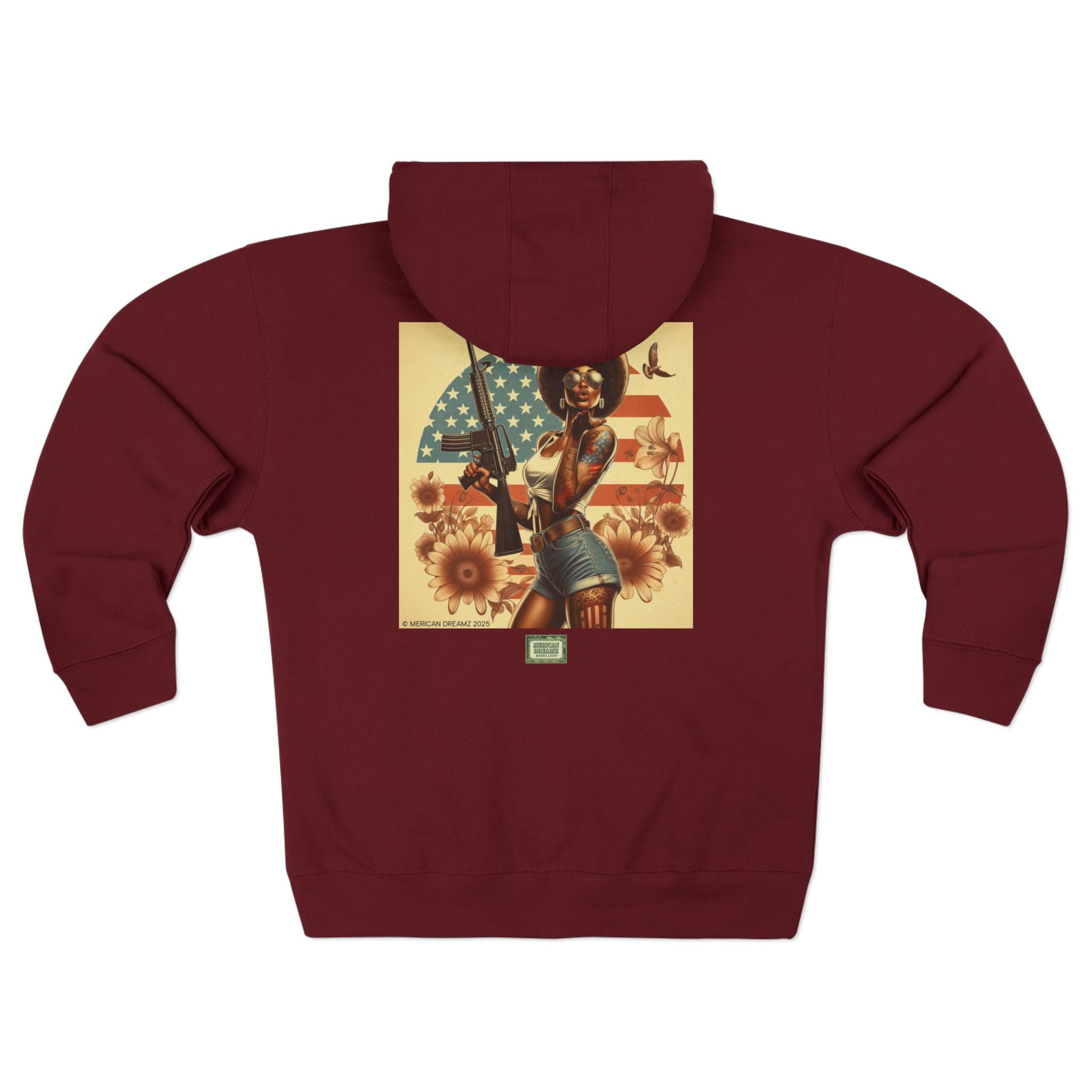 Americana Pinup girl with AR-15 Zip Hoodie — Retro Vintage Patriotic Graphic