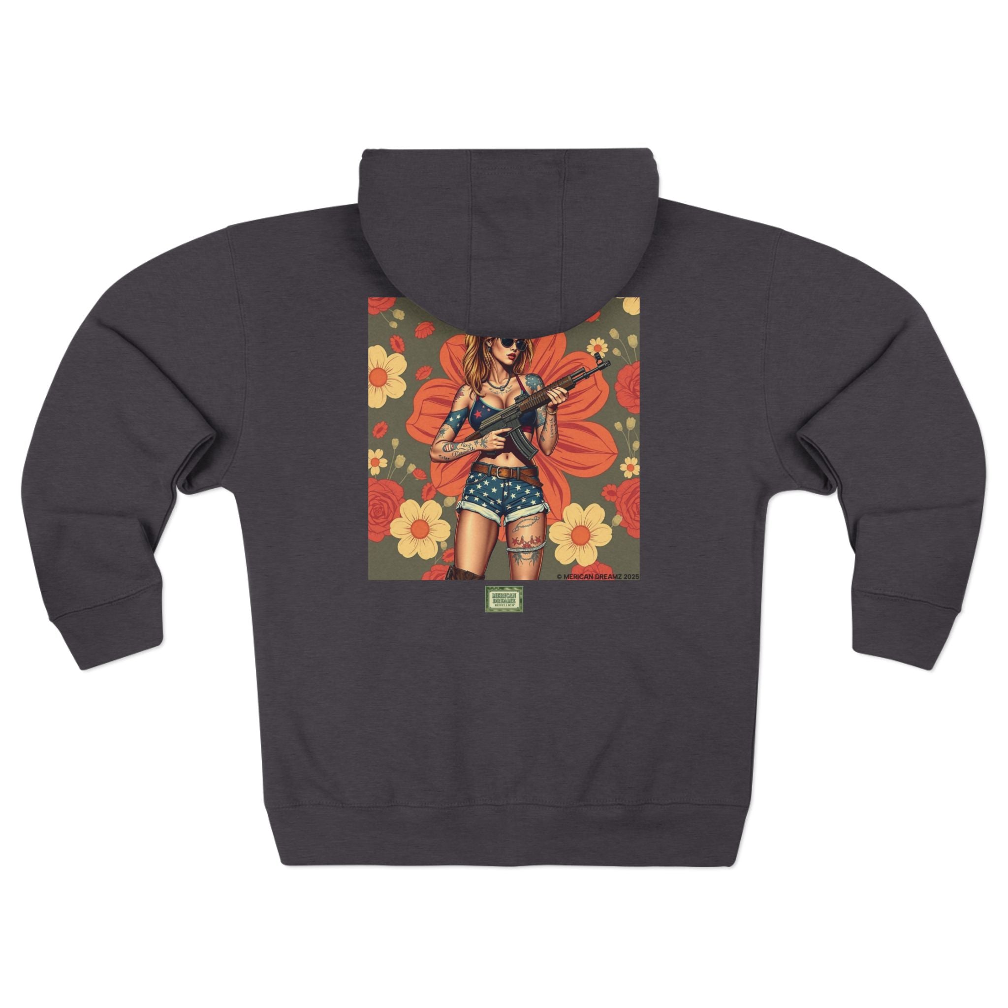 Americana Pinup girl with AK-47 Zip Hoodie — Retro Vintage Patriotic Graphic