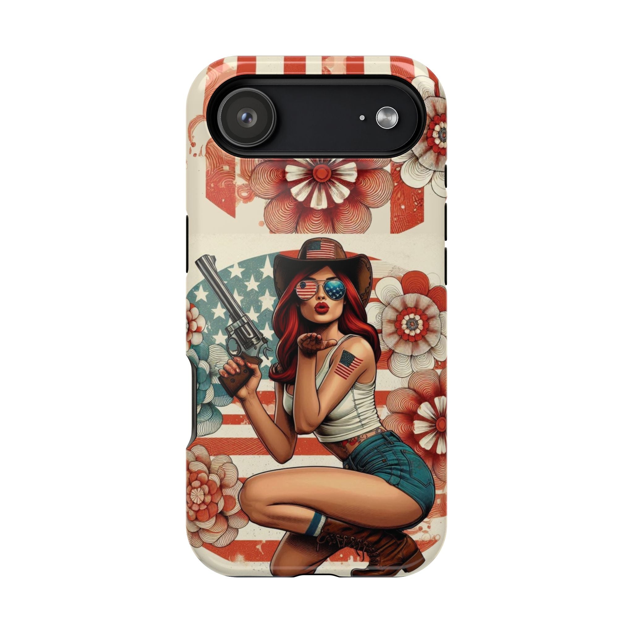 Americana .44 Magnum Pinup Girl - Magnetic Impact‑Resistant Phone Case  iPhone 13-17 / Samsung S26  MagSafe Compatible
