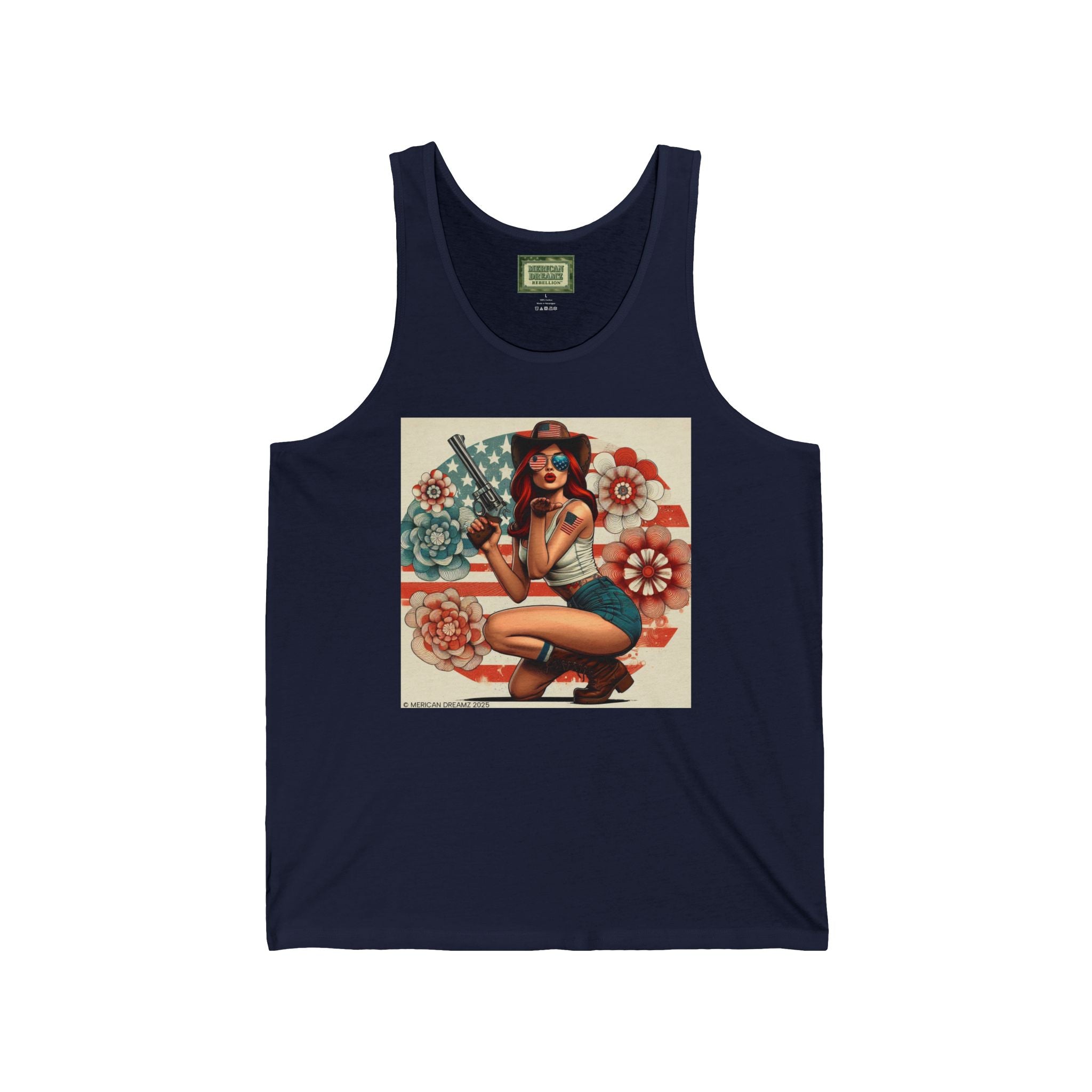 Patriotic Pin-Up Tank Top — Vintage American Flag Girl Graphic