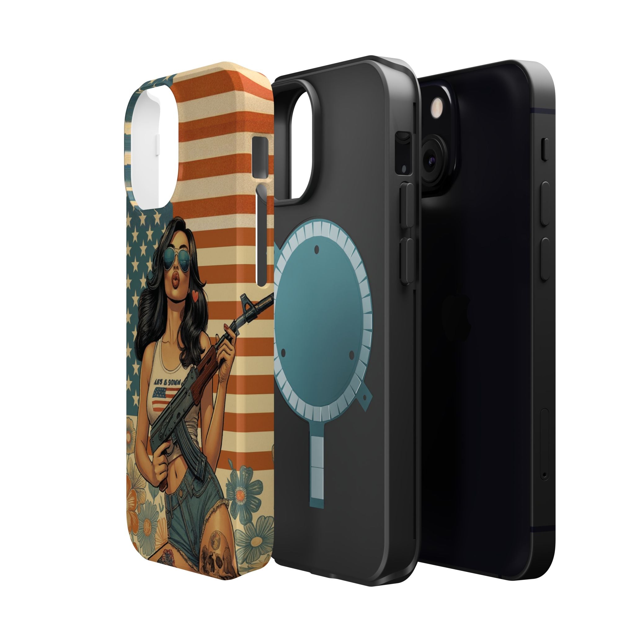 Americana AK-47 Pinup Girl - Magnetic Impact‑Resistant Phone Case  iPhone 13-17 / Samsung S26  MagSafe Compatible