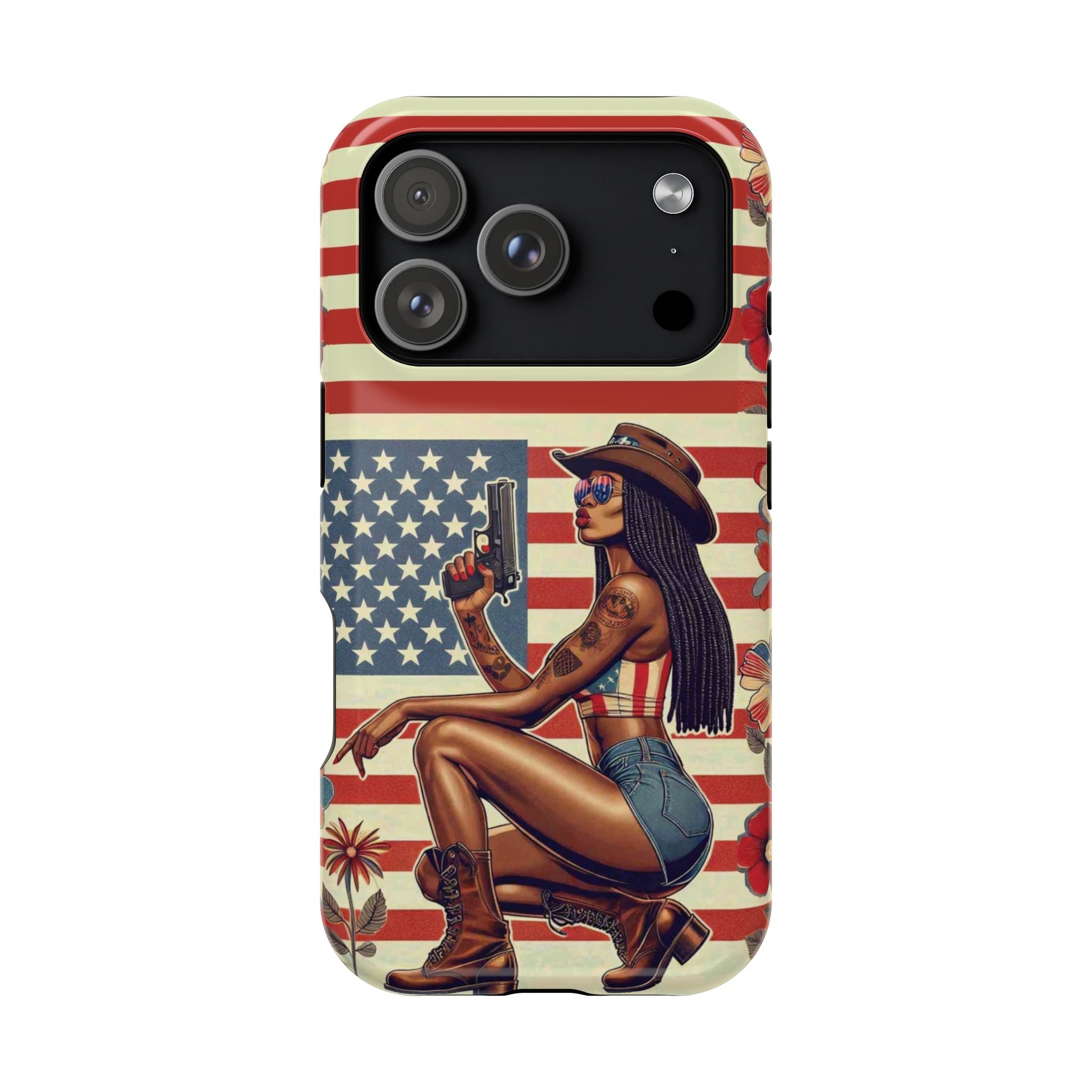 Americana 9mm Pinup Girl - Magnetic Impact‑Resistant Phone Case  iPhone 13-17 / Samsung S26  MagSafe Compatible