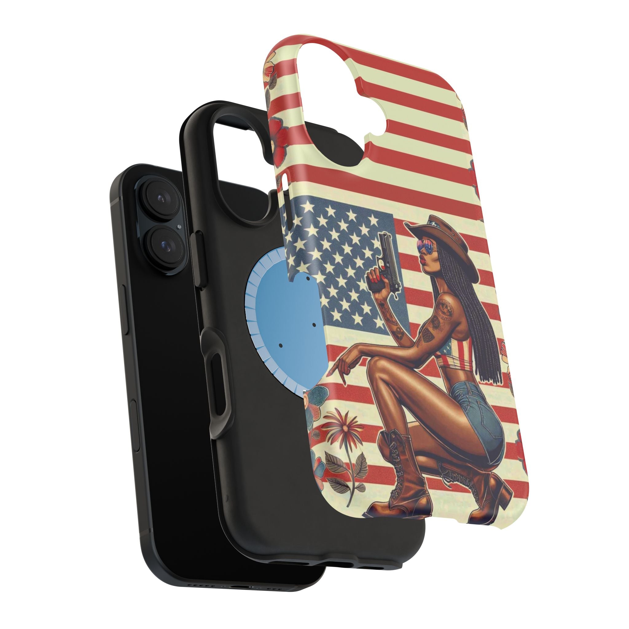 Americana 9mm Pinup Girl - Magnetic Impact‑Resistant Phone Case  iPhone 13-17 / Samsung S26  MagSafe Compatible