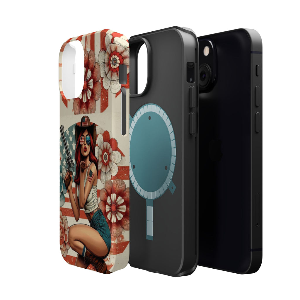 Americana .44 Magnum Pinup Girl - Magnetic Impact‑Resistant Phone Case  iPhone 13-17 / Samsung S26  MagSafe Compatible