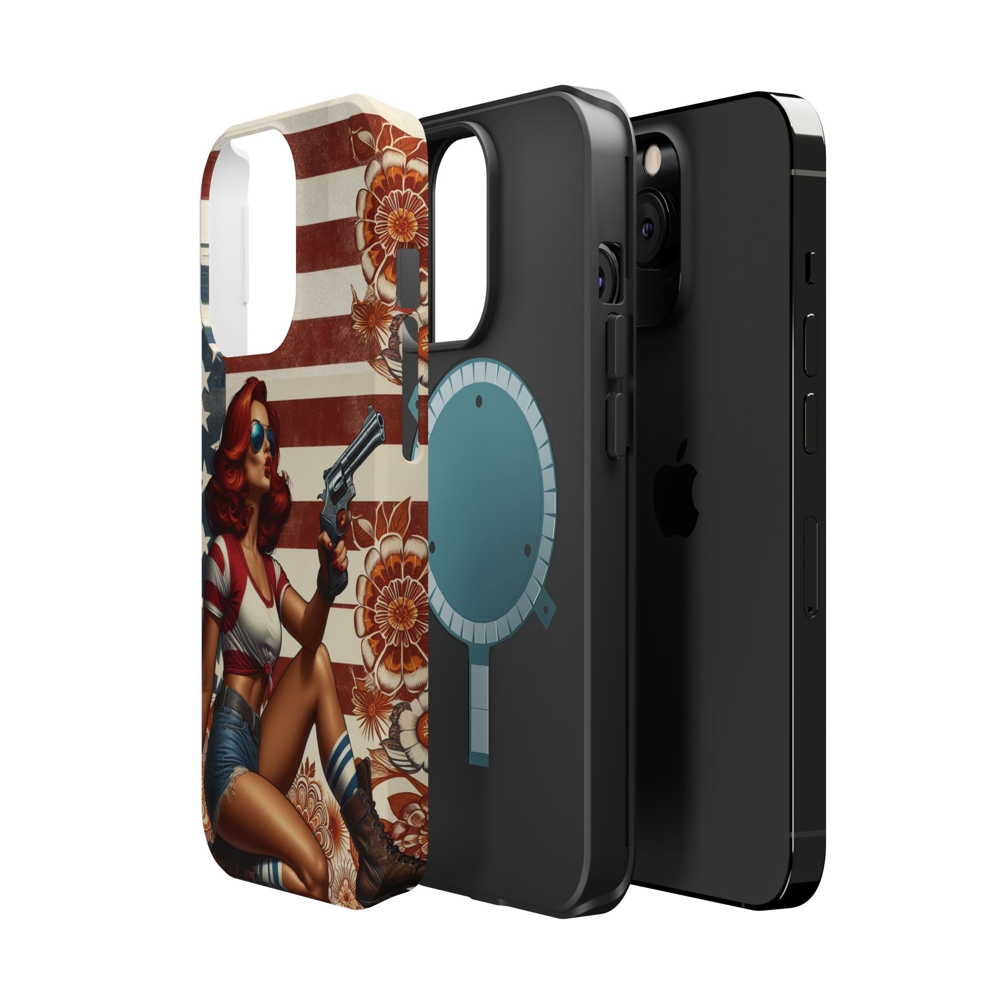 Americana .44 Magnum Pinup Girl - Magnetic Impact‑Resistant Phone Case  iPhone 13-17 / Samsung S26  MagSafe Compatible