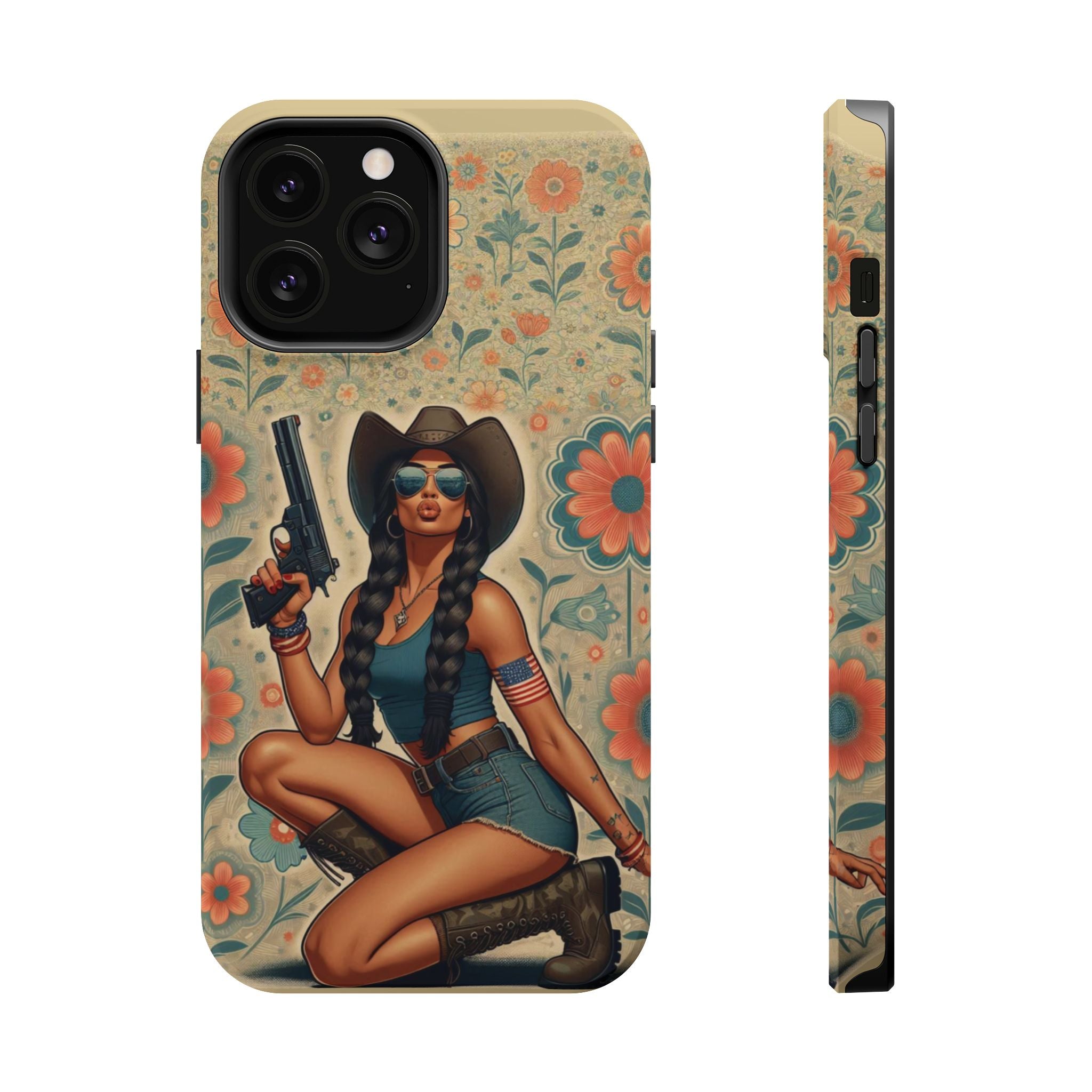 Americana 9mm Pinup Girl - Magnetic Impact‑Resistant Phone Case  iPhone 13-17 / Samsung S26  MagSafe Compatible