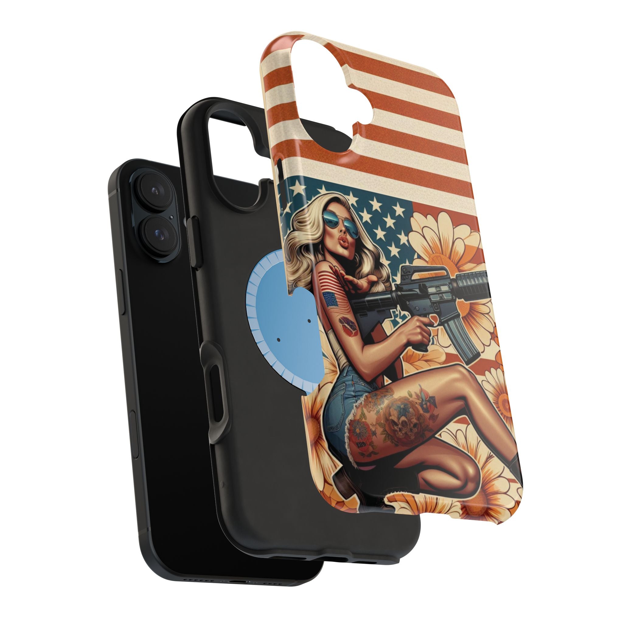 Americana AR-15 Pinup Girl - Magnetic Impact‑Resistant Phone Case  iPhone 13-17 / Samsung S26  MagSafe Compatible