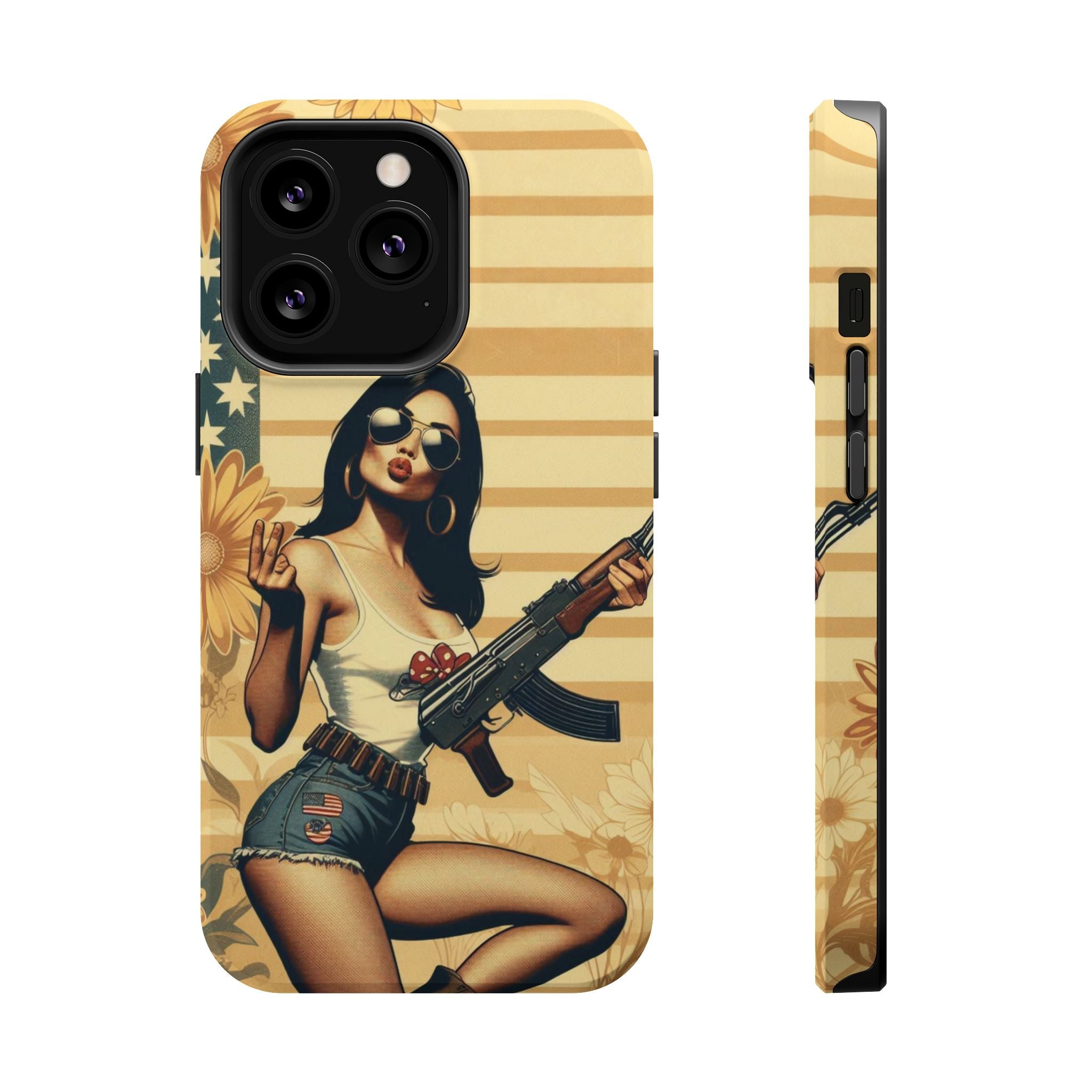 Americana AK-47 Pinup Girl - Magnetic Impact‑Resistant Phone Case  iPhone 13-17 / Samsung S26  MagSafe Compatible