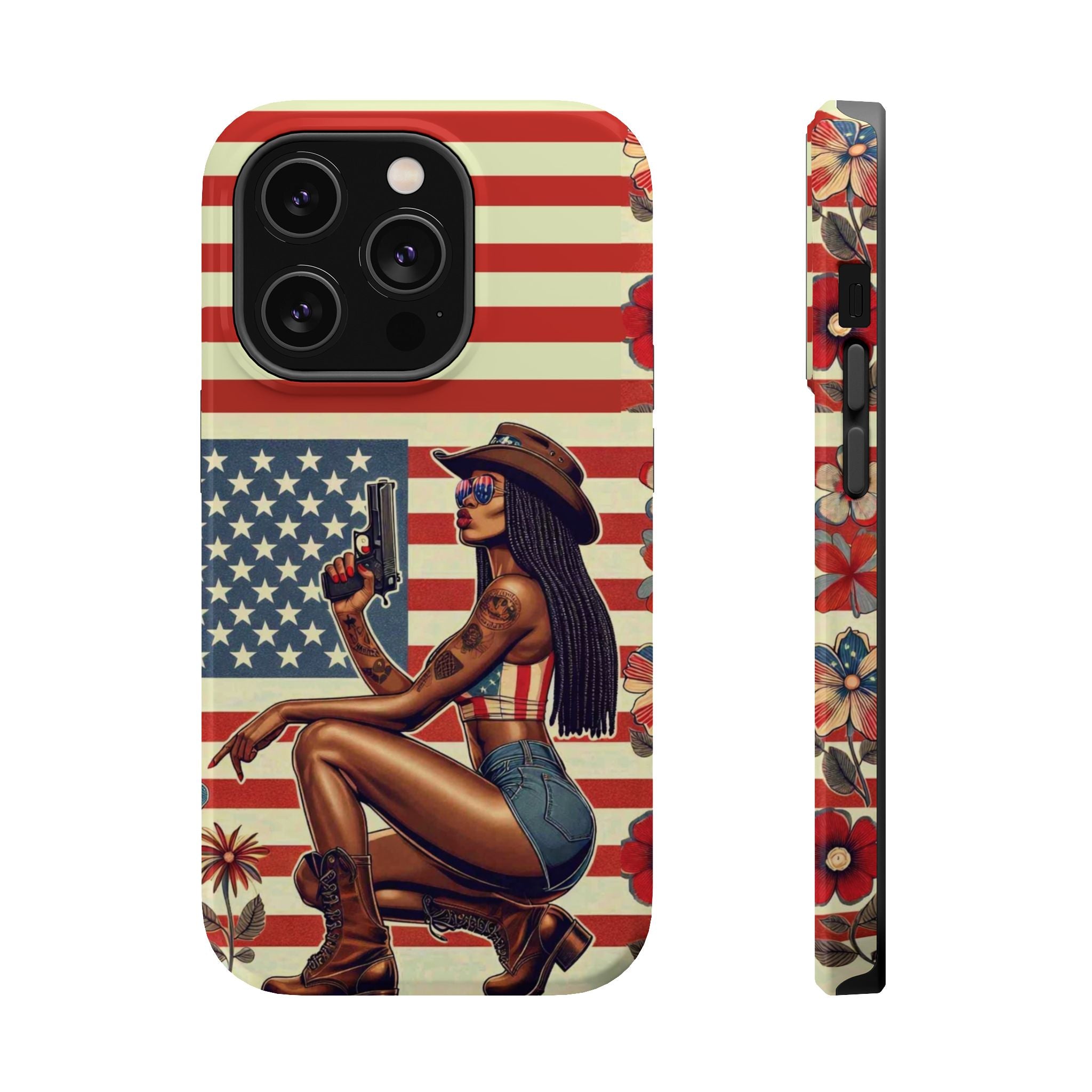 Americana 9mm Pinup Girl - Magnetic Impact‑Resistant Phone Case  iPhone 13-17 / Samsung S26  MagSafe Compatible