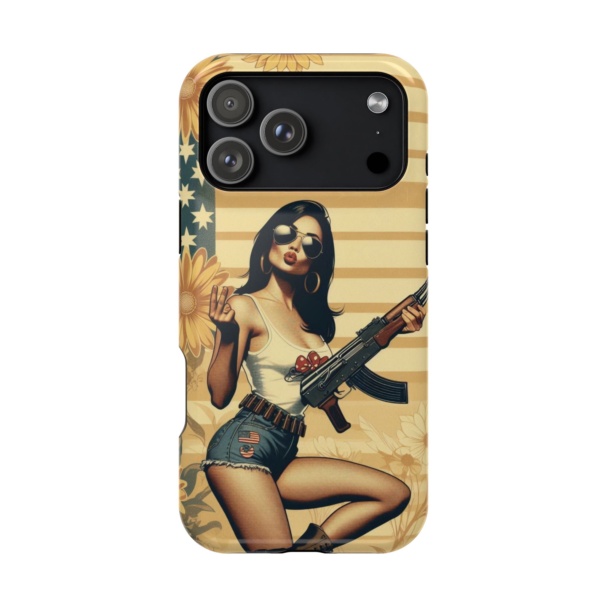 Americana AK-47 Pinup Girl - Magnetic Impact‑Resistant Phone Case  iPhone 13-17 / Samsung S26  MagSafe Compatible