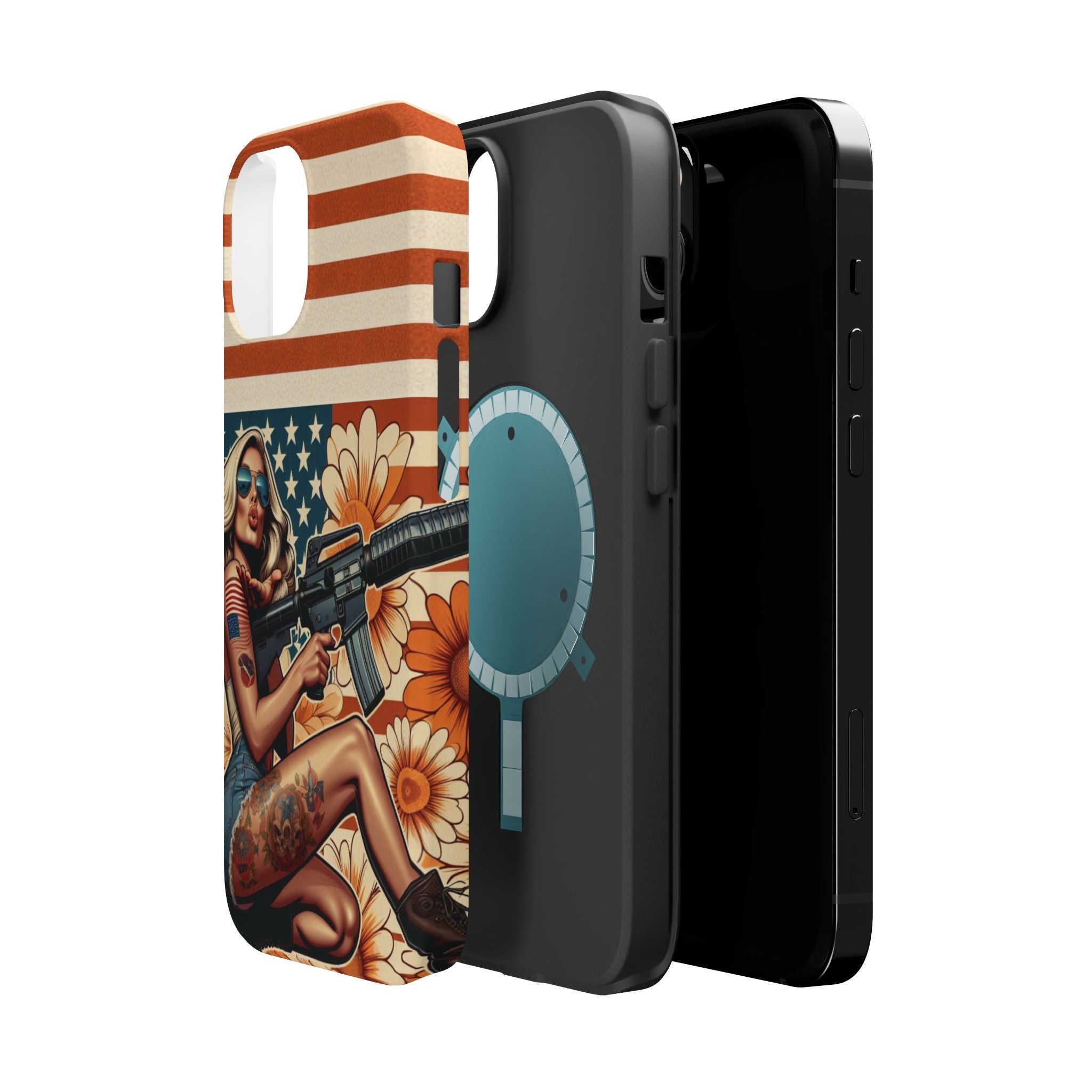 Americana AR-15 Pinup Girl - Magnetic Impact‑Resistant Phone Case  iPhone 13-17 / Samsung S26  MagSafe Compatible