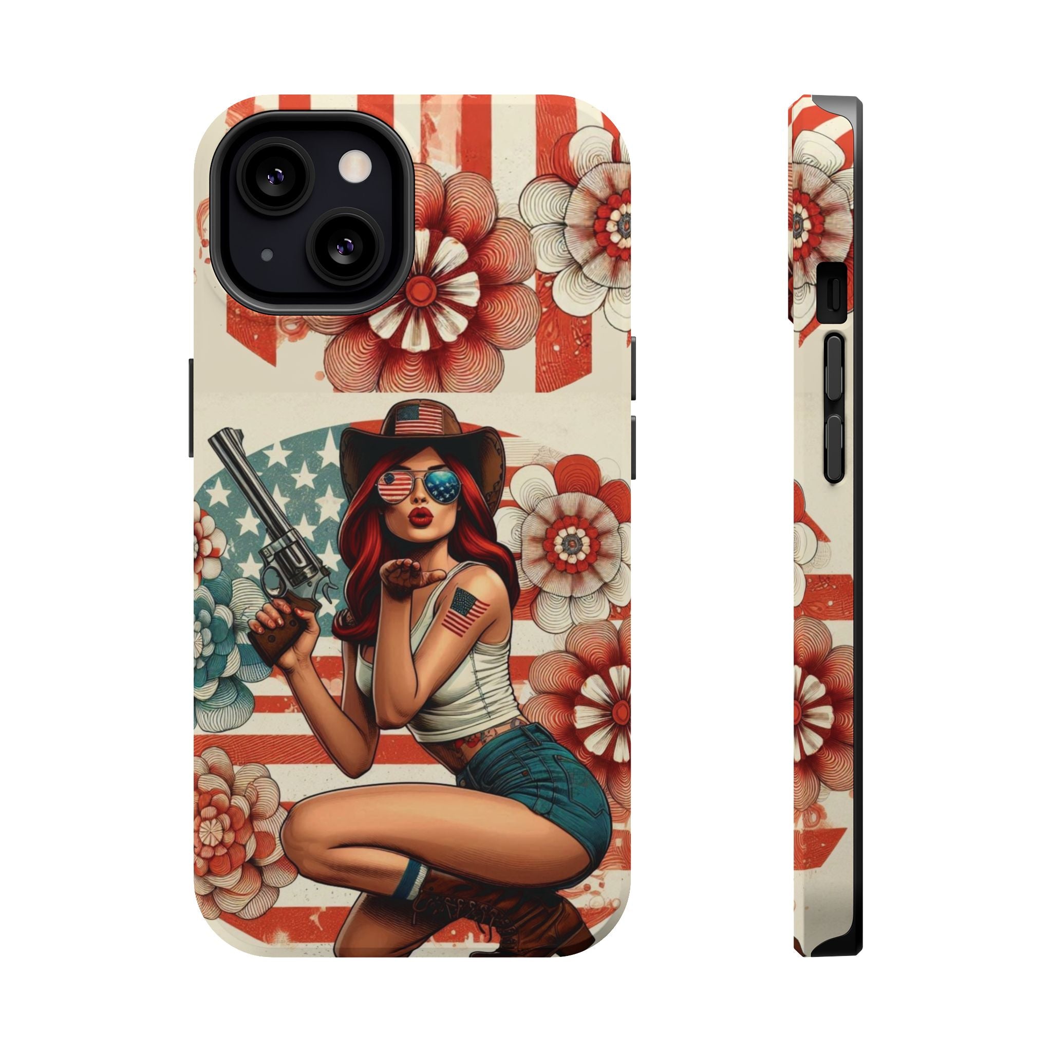 Americana .44 Magnum Pinup Girl - Magnetic Impact‑Resistant Phone Case  iPhone 13-17 / Samsung S26  MagSafe Compatible
