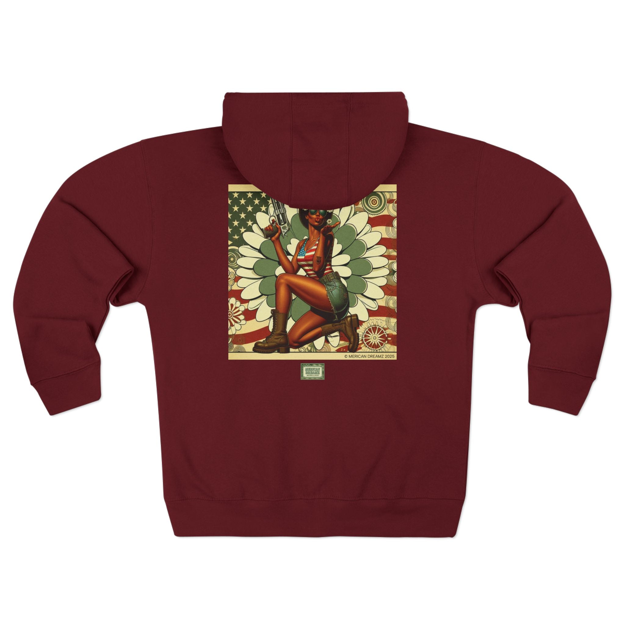 Americana Pinup Cowgirl with 44 Magnum Zip Hoodie — Retro Vintage Patriotic Graphic