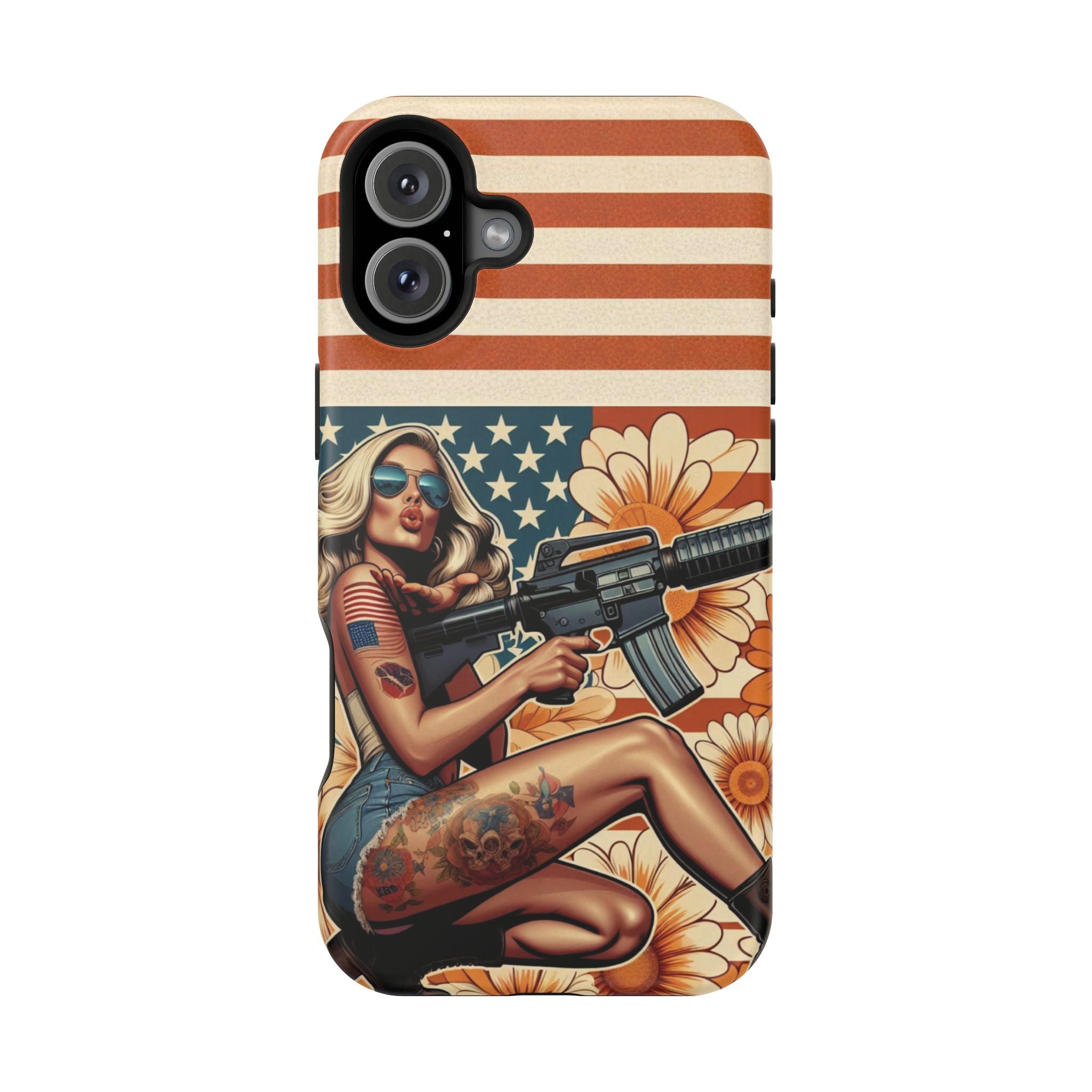 Americana AR-15 Pinup Girl - Magnetic Impact‑Resistant Phone Case  iPhone 13-17 / Samsung S26  MagSafe Compatible