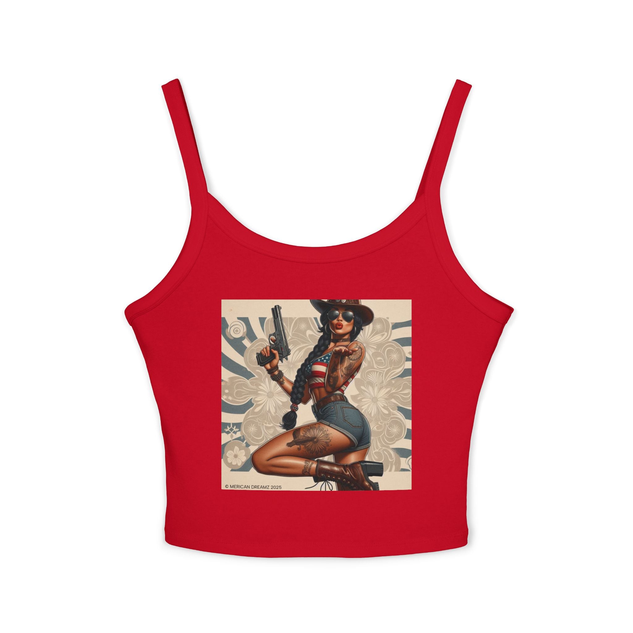 Retro Pinup Girl Tank Top — Vintage Floral Spaghetti Strap