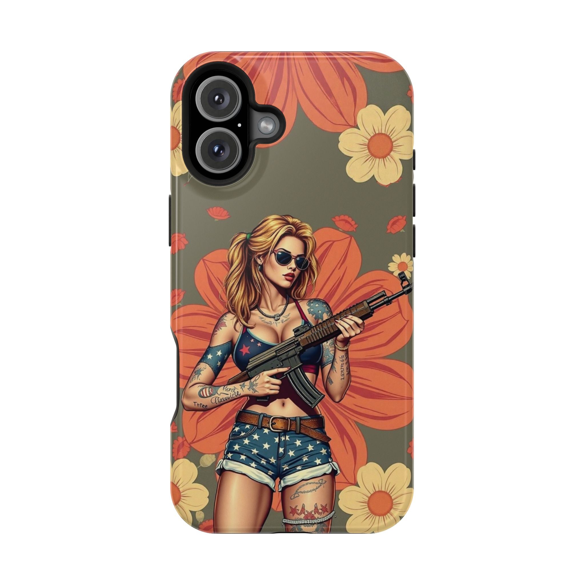 Americana AK-47 Pinup Girl - Magnetic Impact‑Resistant Phone Case  iPhone 13-17 / Samsung S26  MagSafe Compatible