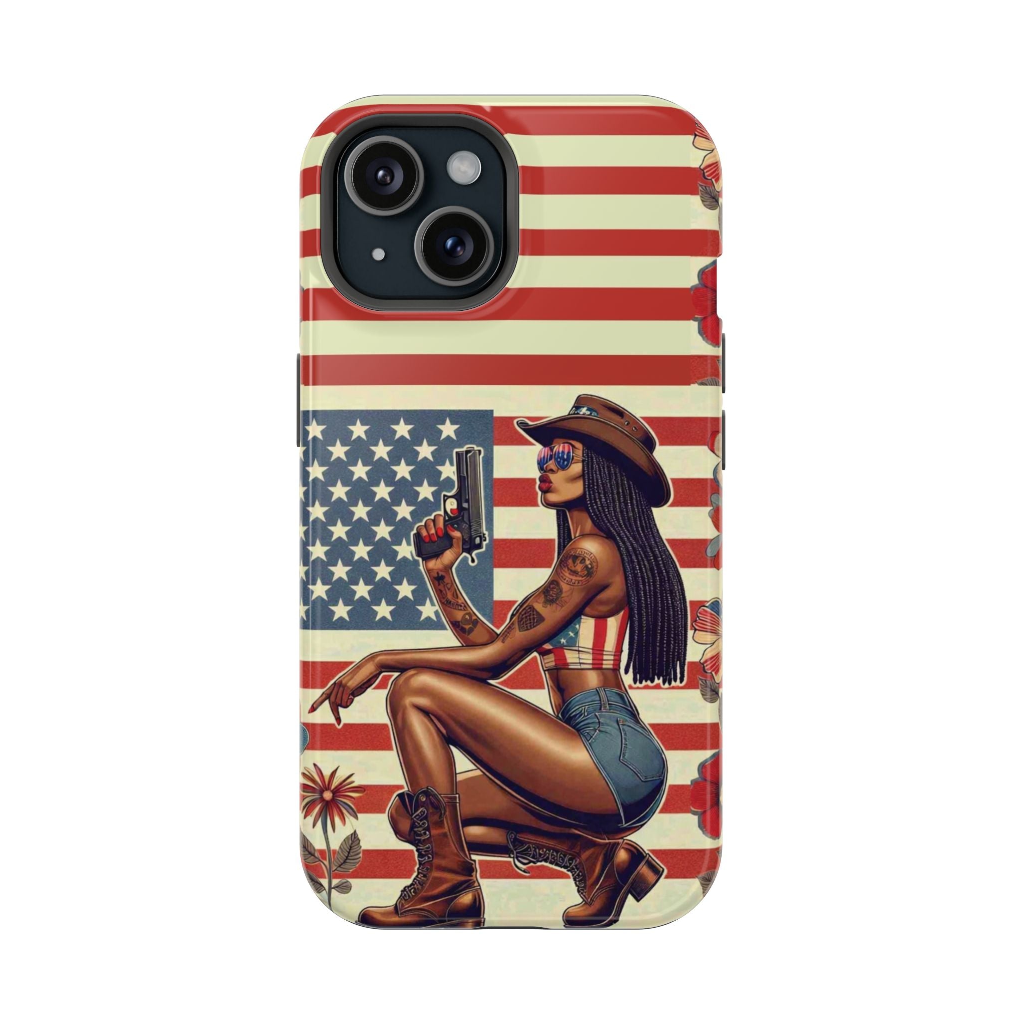Americana 9mm Pinup Girl - Magnetic Impact‑Resistant Phone Case  iPhone 13-17 / Samsung S26  MagSafe Compatible