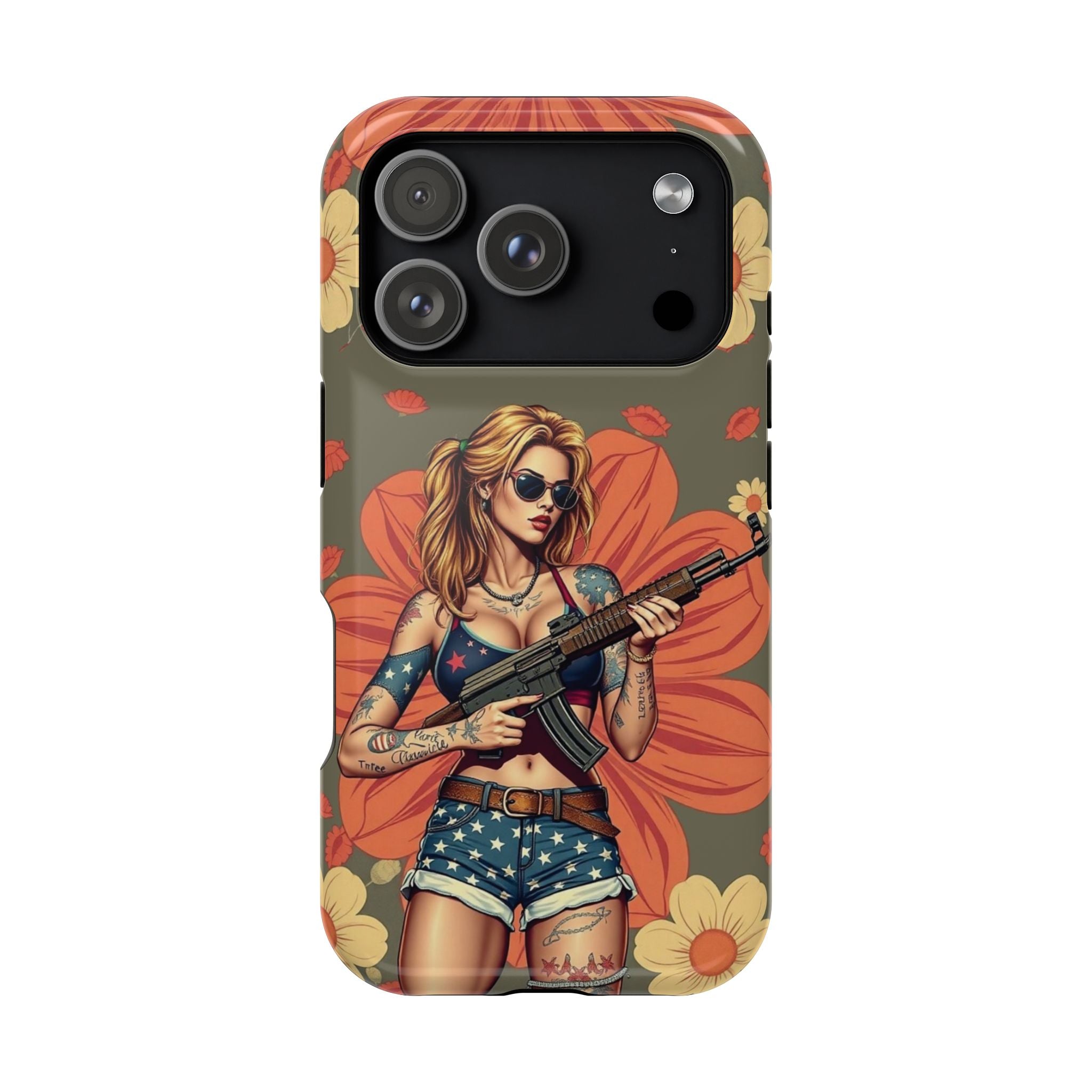 Americana AK-47 Pinup Girl - Magnetic Impact‑Resistant Phone Case  iPhone 13-17 / Samsung S26  MagSafe Compatible
