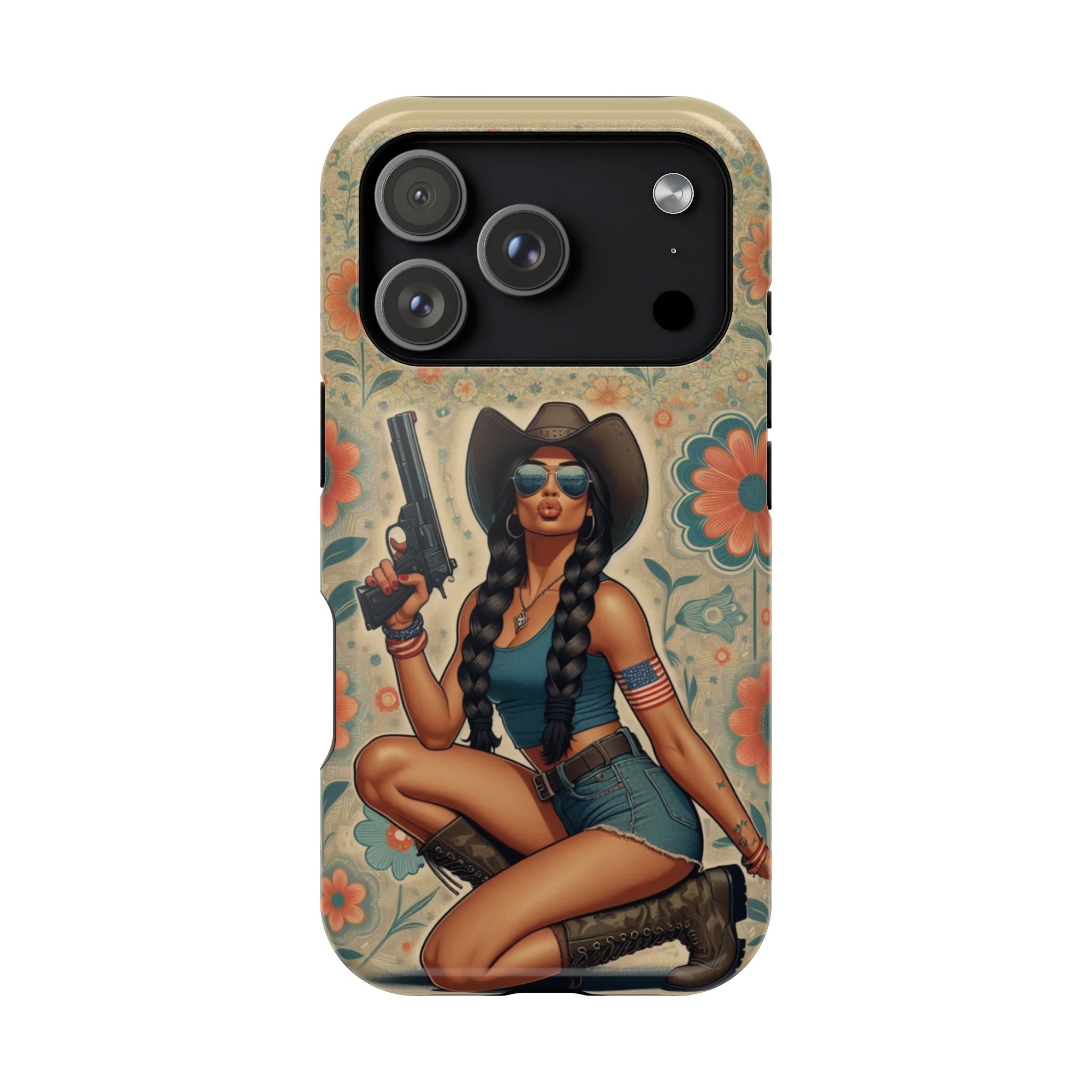Americana 9mm Pinup Girl - Magnetic Impact‑Resistant Phone Case  iPhone 13-17 / Samsung S26  MagSafe Compatible