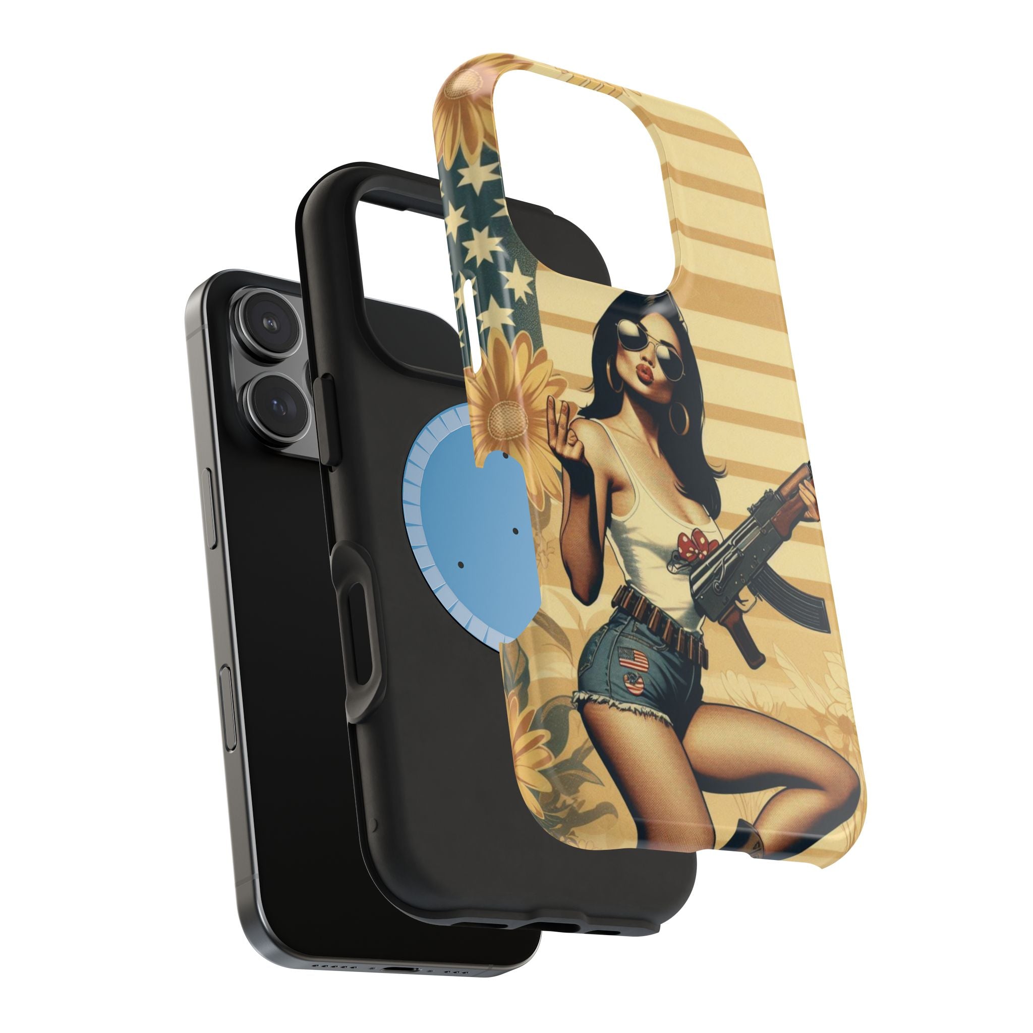Americana AK-47 Pinup Girl - Magnetic Impact‑Resistant Phone Case  iPhone 13-17 / Samsung S26  MagSafe Compatible