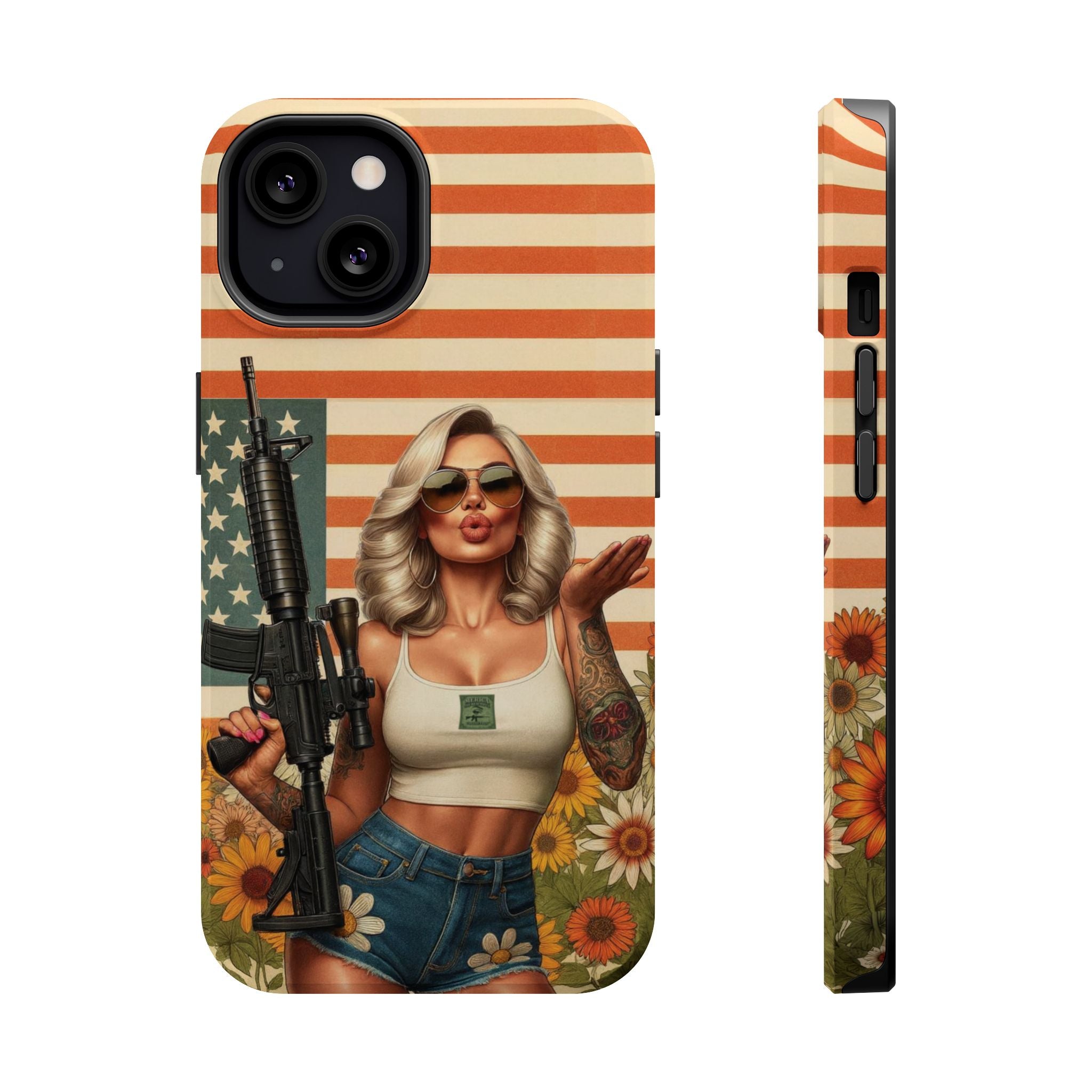 Americana AR-15 Pinup Girl - Magnetic Impact‑Resistant Phone Case  iPhone 13-17 / Samsung S26  MagSafe Compatible